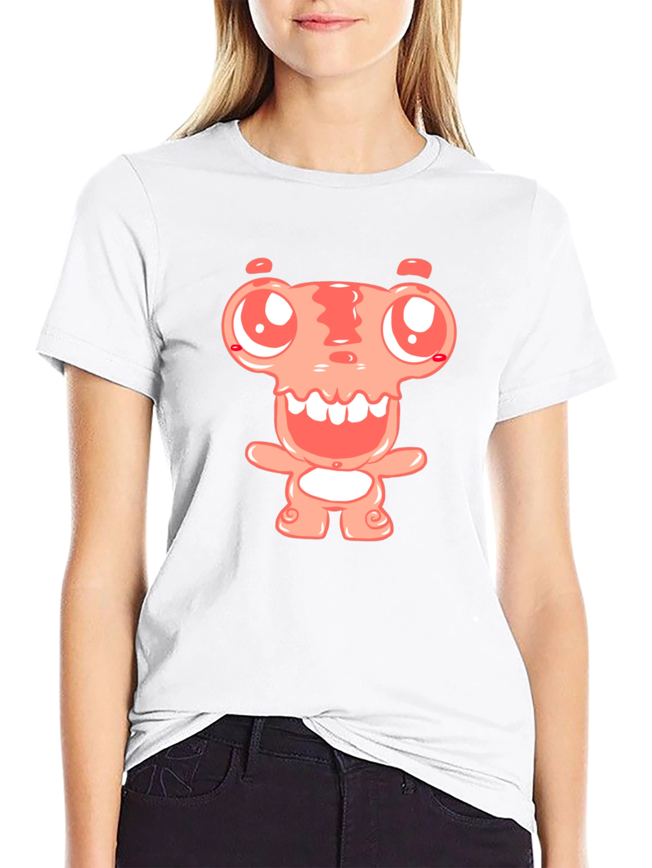 Cartoon Monster Graphic Tee - Black Cotton Blend Shirt