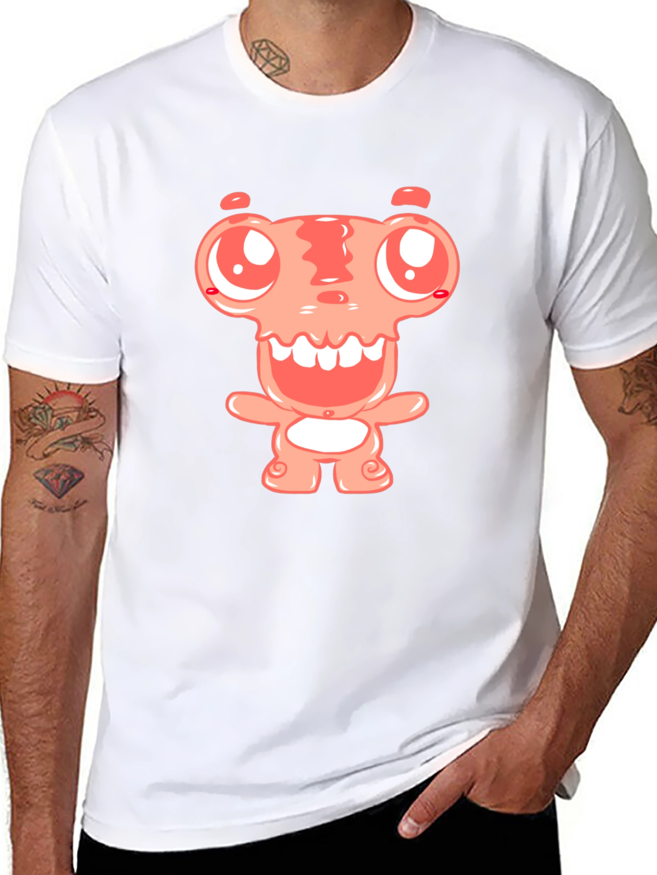 Cartoon Monster Graphic Tee - Black Cotton Blend Shirt