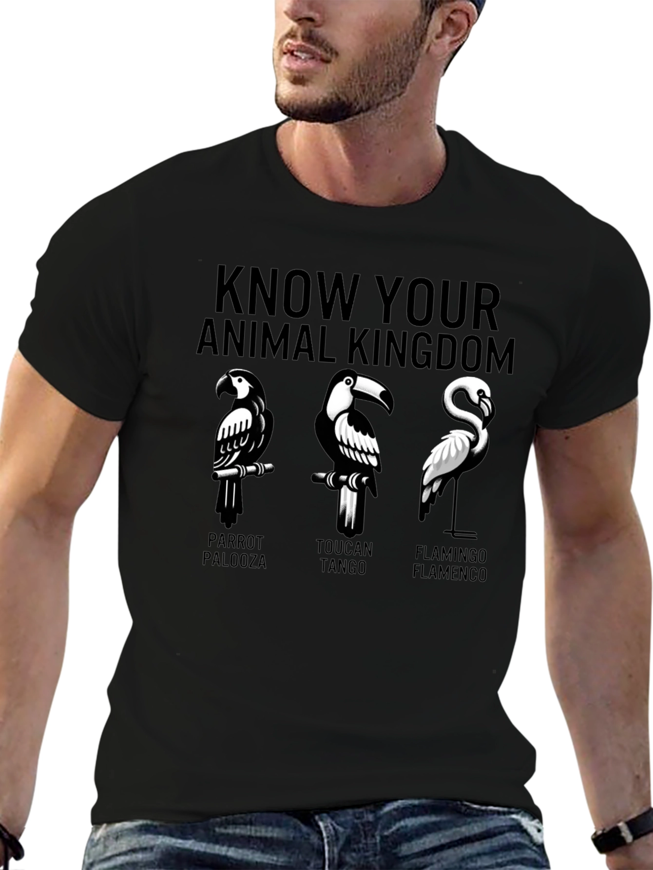 Animal Kingdom Graphic T-Shirt - Parrot Toucan Flamingo