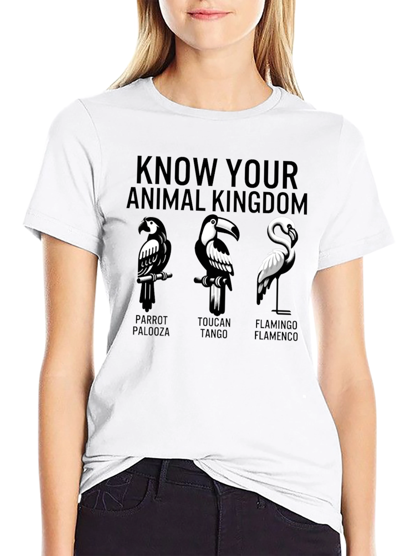 Animal Kingdom Graphic T-Shirt - Parrot Toucan Flamingo