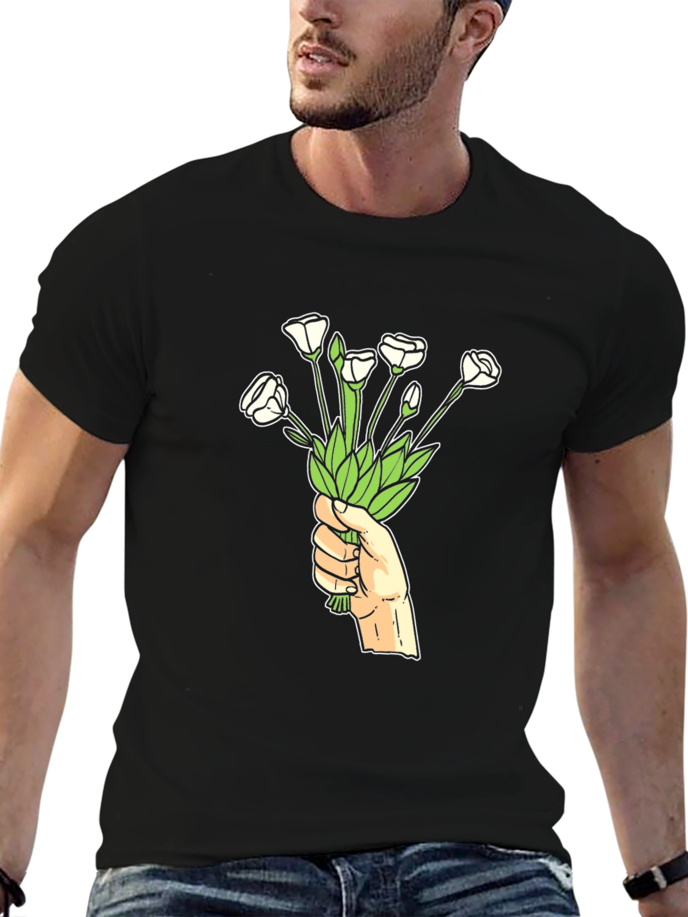 Floral Hand T-Shirt - Black