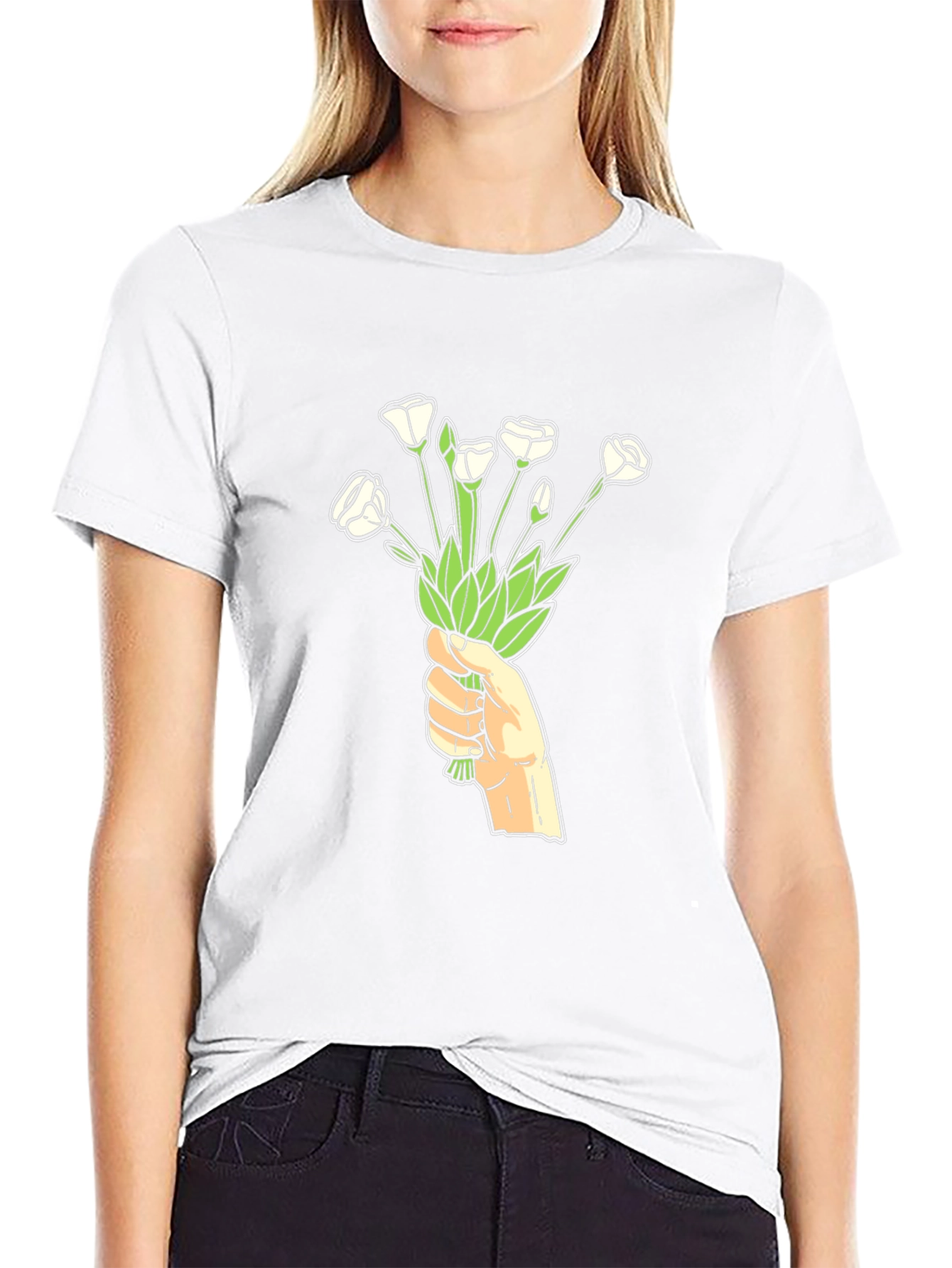 Floral Hand T-Shirt - Black
