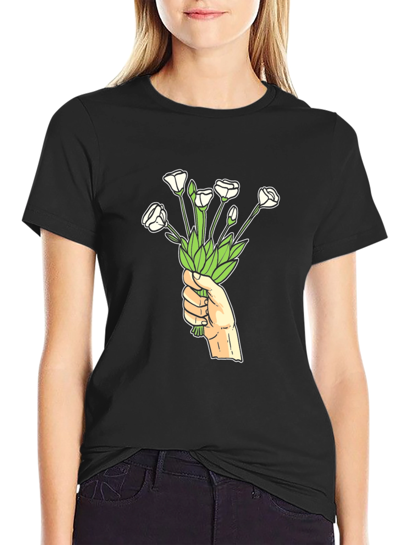 Floral Hand T-Shirt - Black