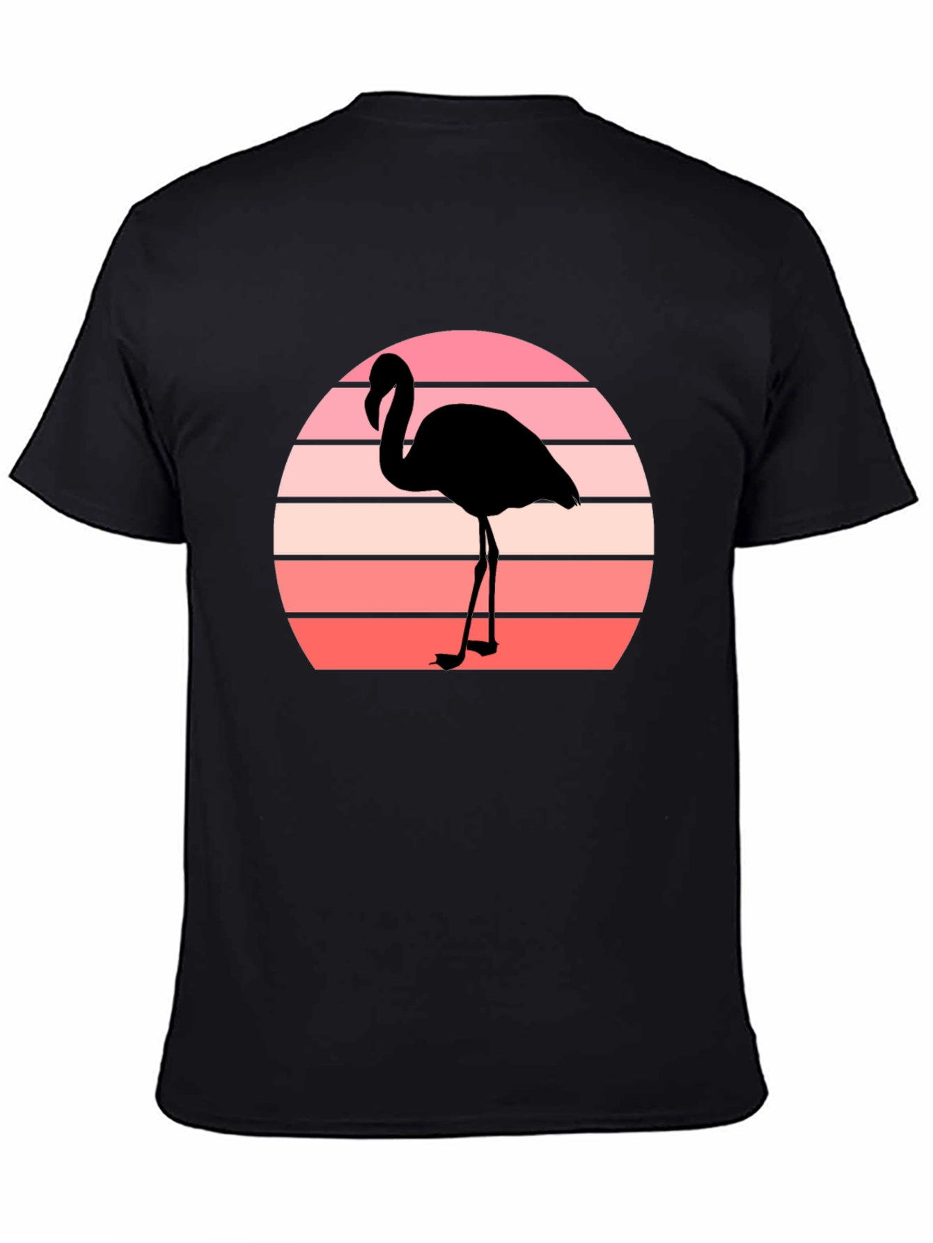 Retro Flamingo Sunset Graphic Tee - Black Cotton T-Shirt