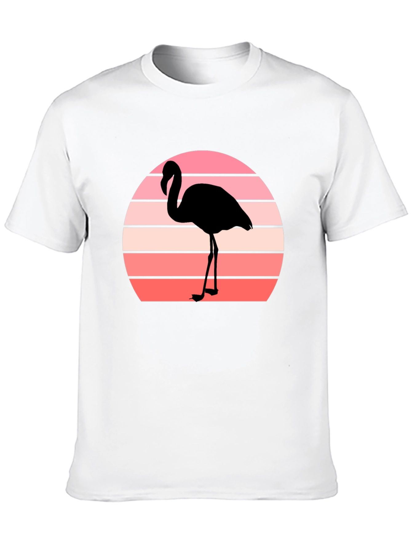 Retro Flamingo Sunset Graphic Tee - Black Cotton T-Shirt
