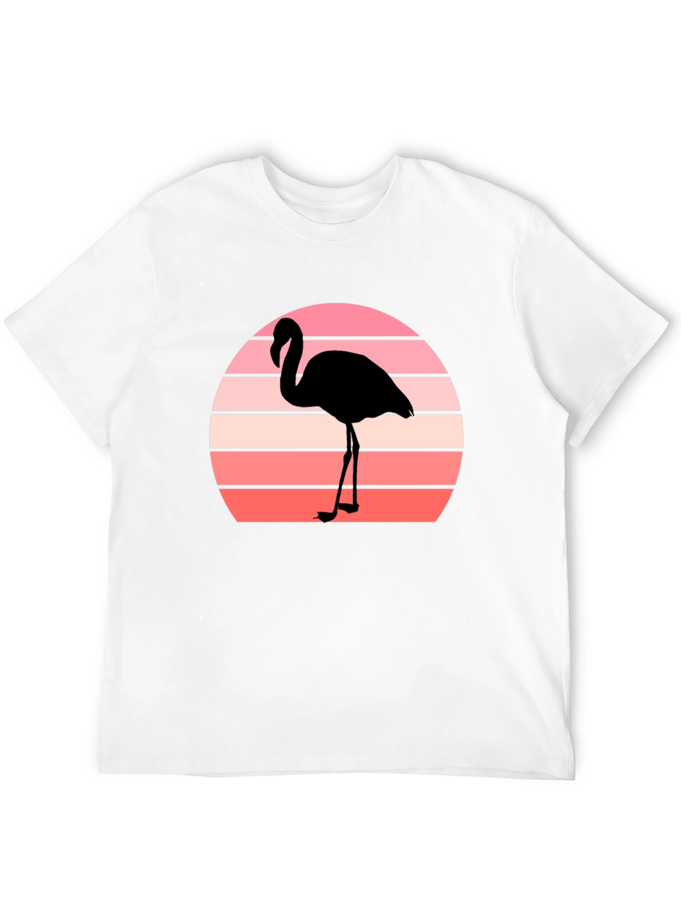 Retro Flamingo Sunset Graphic Tee - Black Cotton T-Shirt