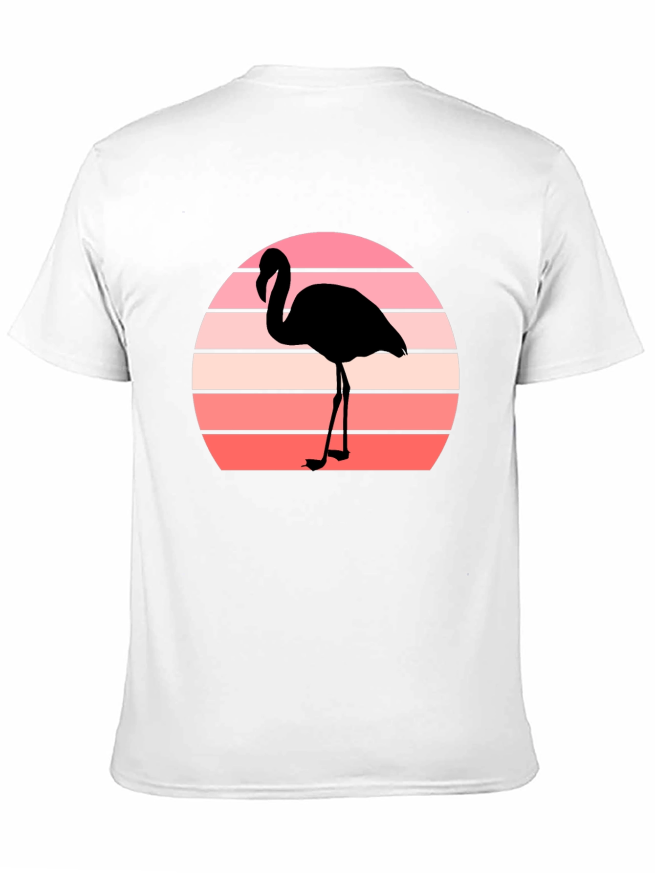 Retro Flamingo Sunset Graphic Tee - Black Cotton T-Shirt