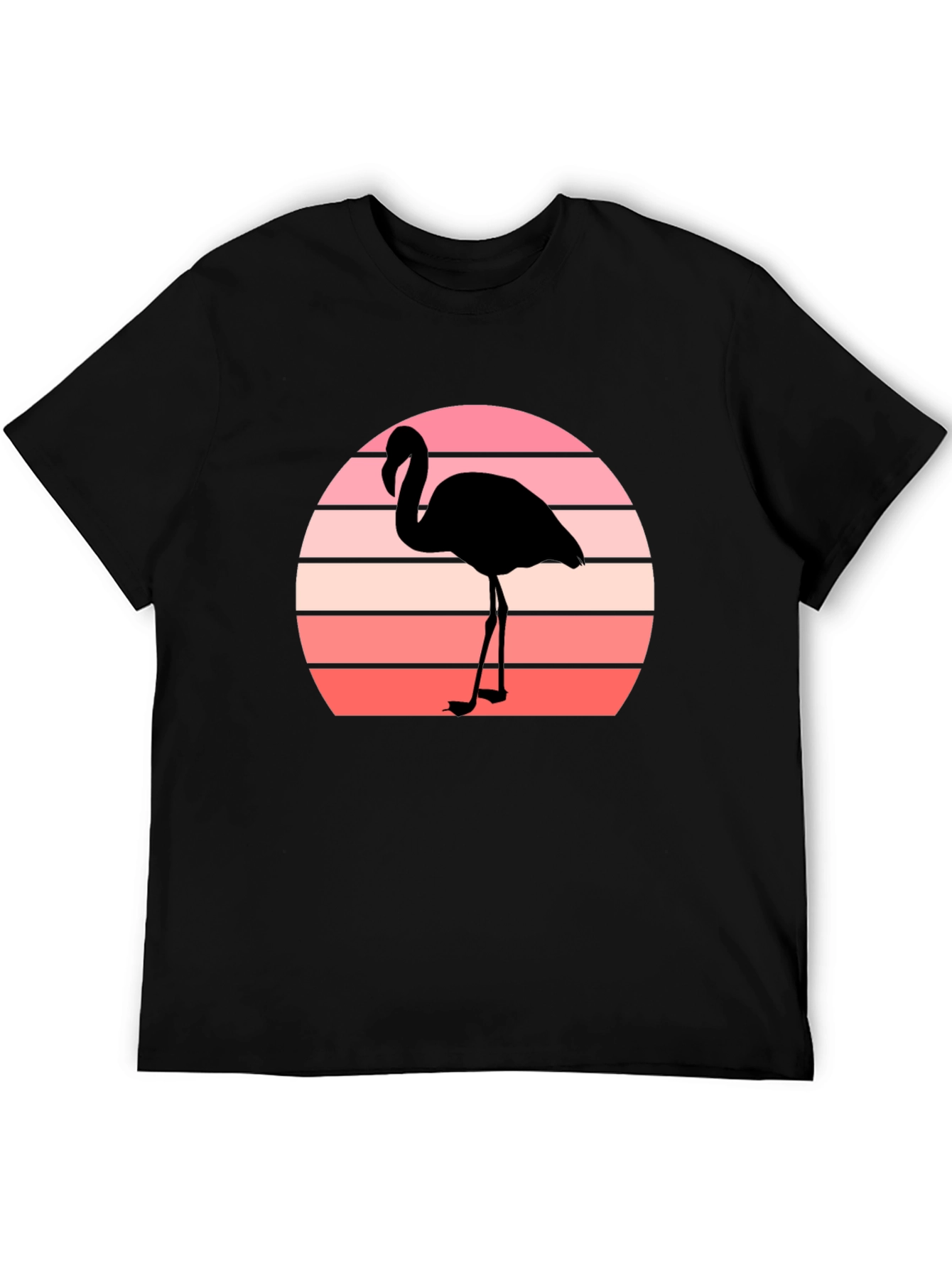 Retro Flamingo Sunset Graphic Tee - Black Cotton T-Shirt
