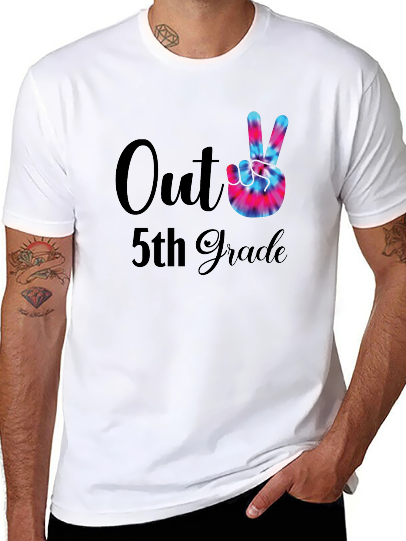 Out of 5th Grade Tie Dye Peace Sign T-Shirt