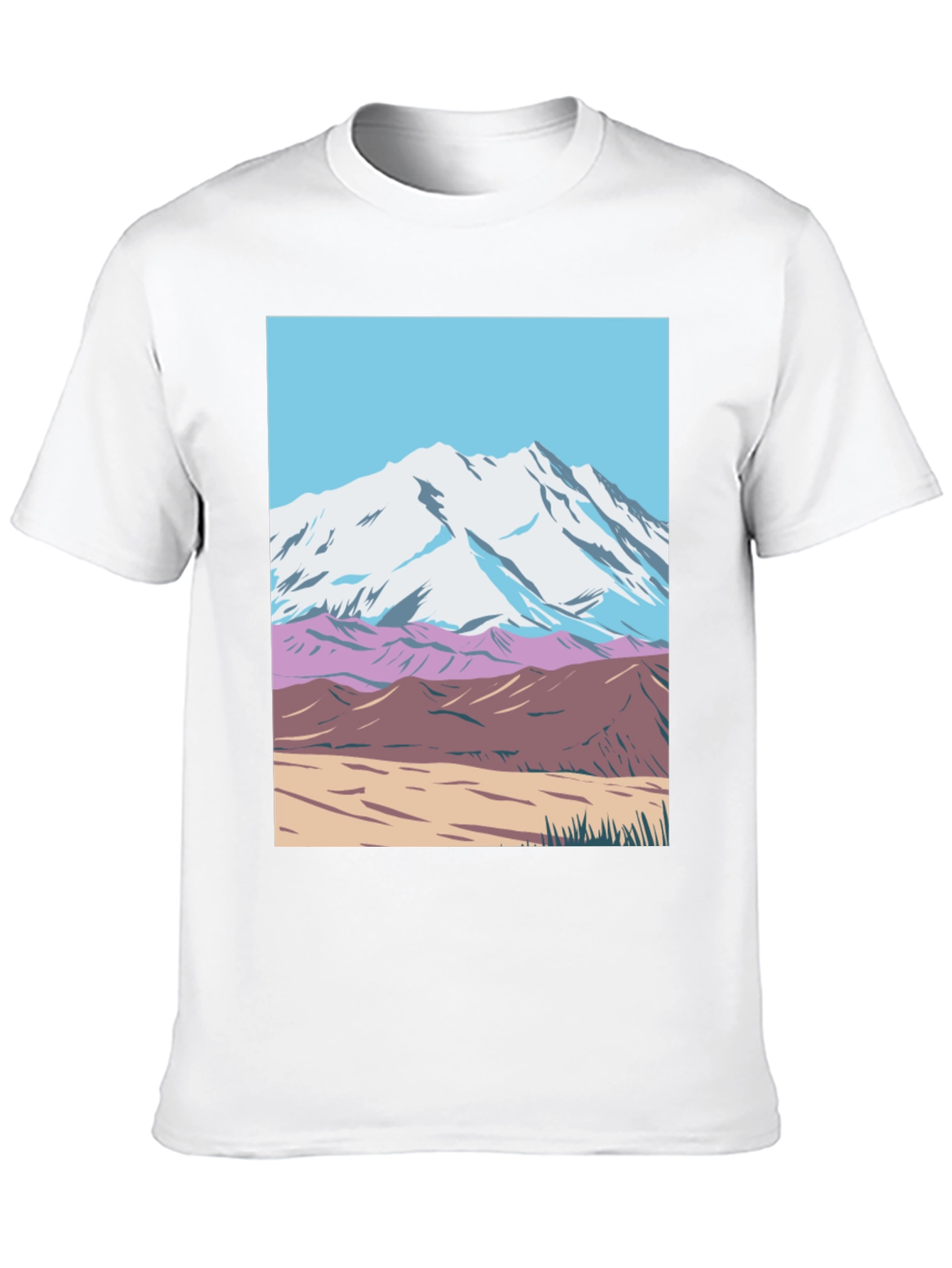 Mountain Scene Graphic Tee - Black Crew Neck T-Shirt