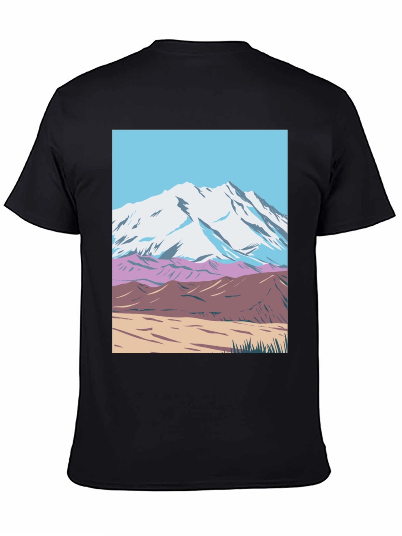 Mountain Scene Graphic Tee - Black Crew Neck T-Shirt