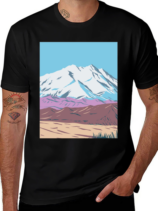 Mountain Scene Graphic Tee - Black Crew Neck T-Shirt
