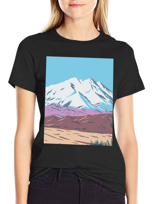 Mountain Scene Graphic Tee - Black Crew Neck T-Shirt