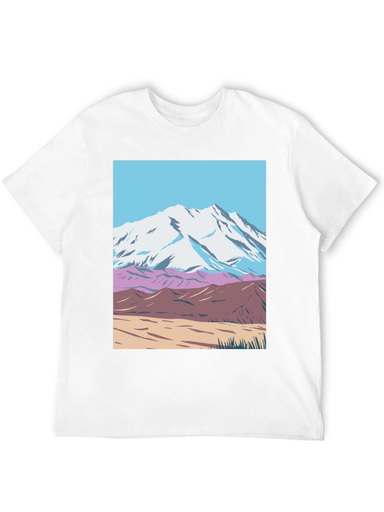 Mountain Scene Graphic Tee - Black Crew Neck T-Shirt