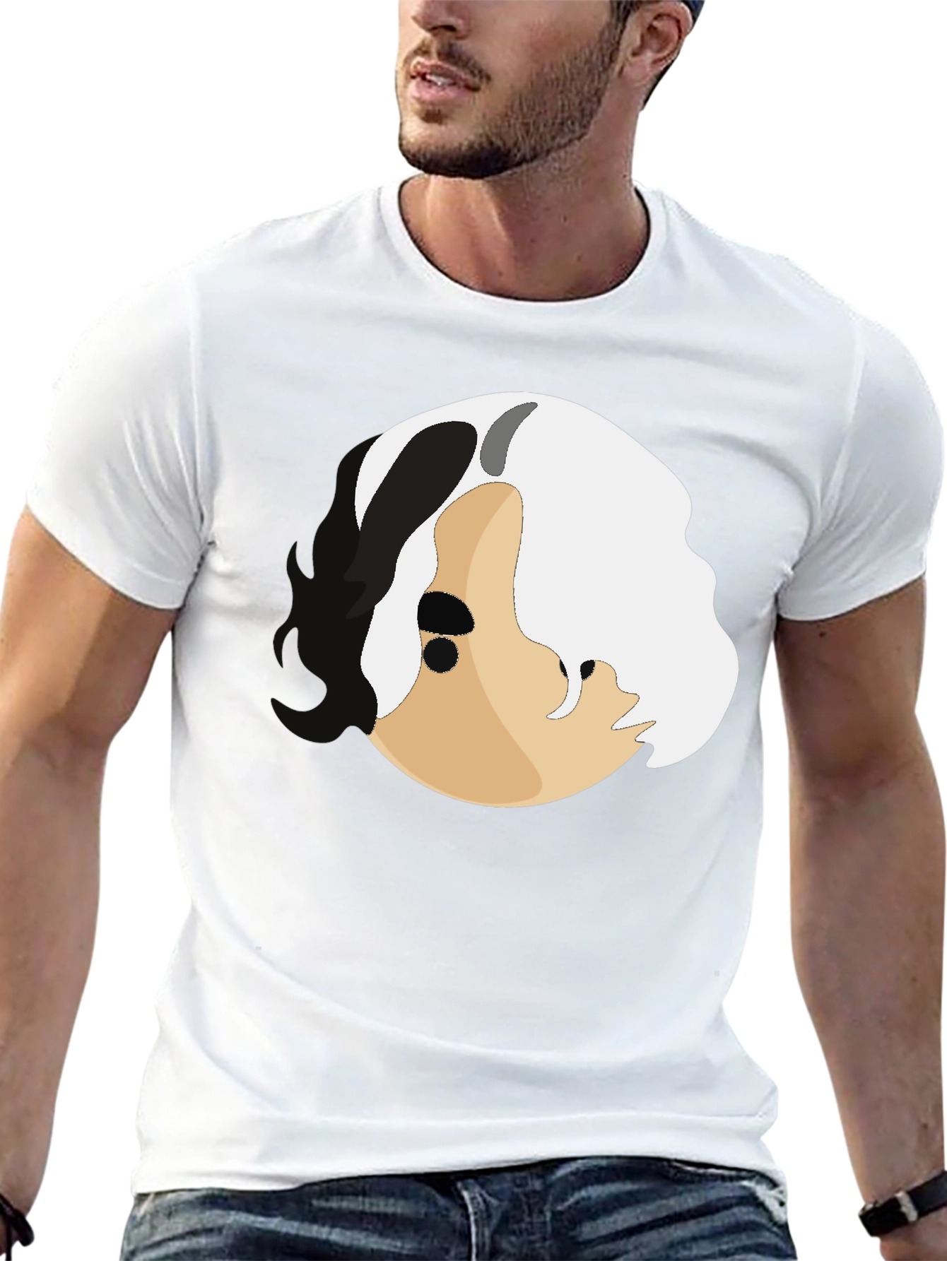 Abstract Face Graphic Print Black T-Shirt