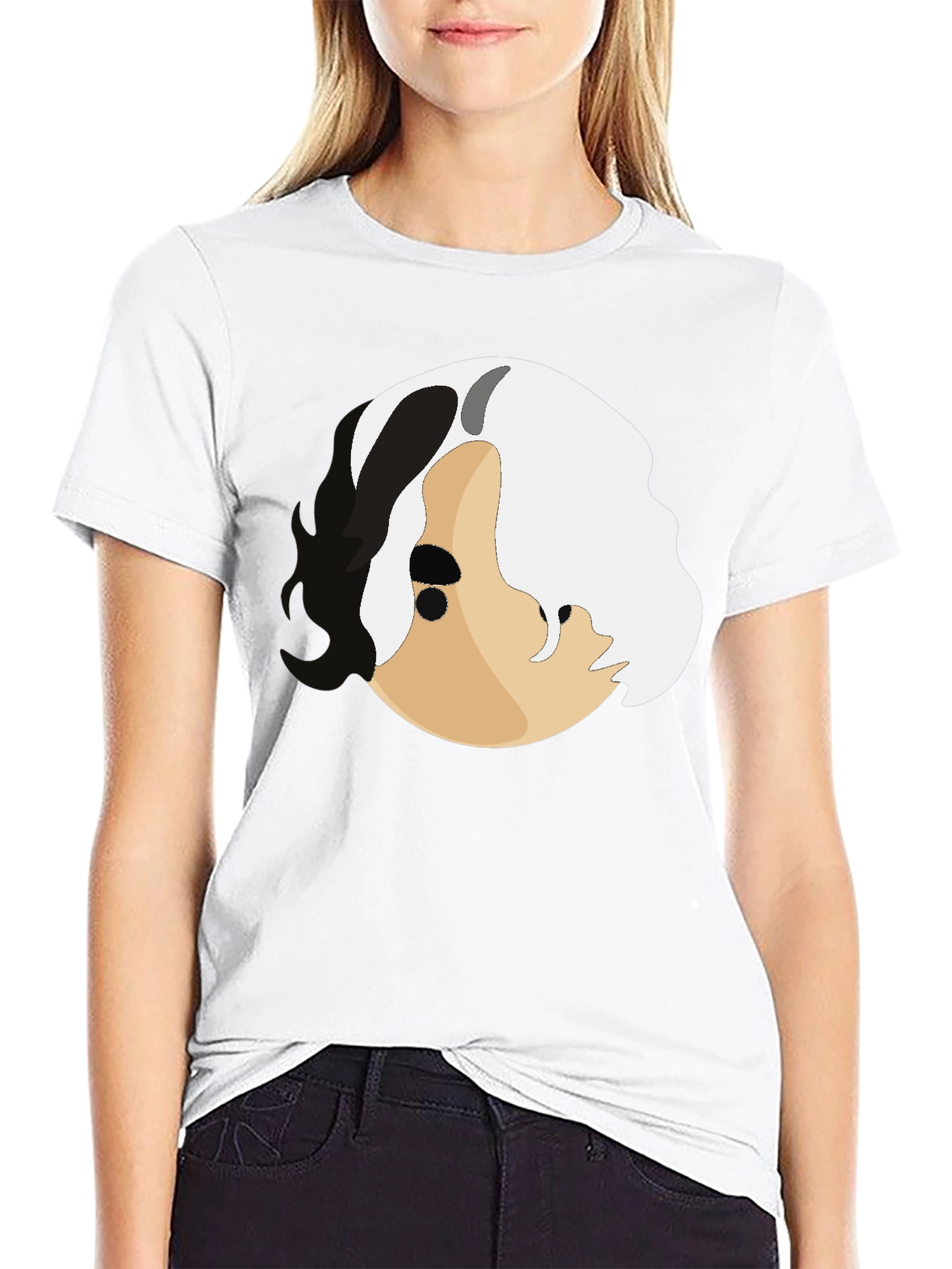 Abstract Face Graphic Print Black T-Shirt