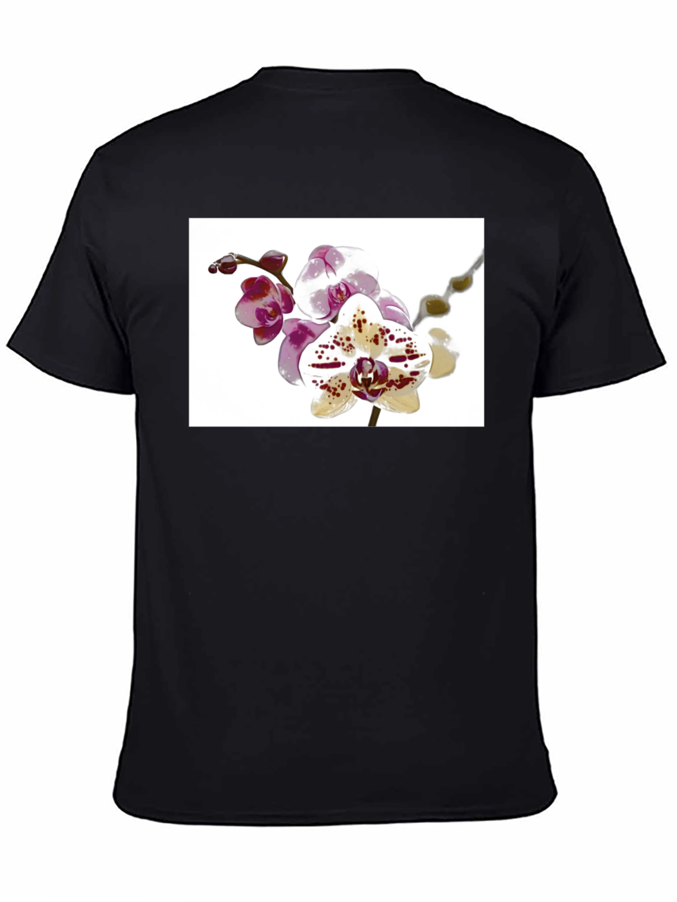 Floral Orchid Print Black T-Shirt