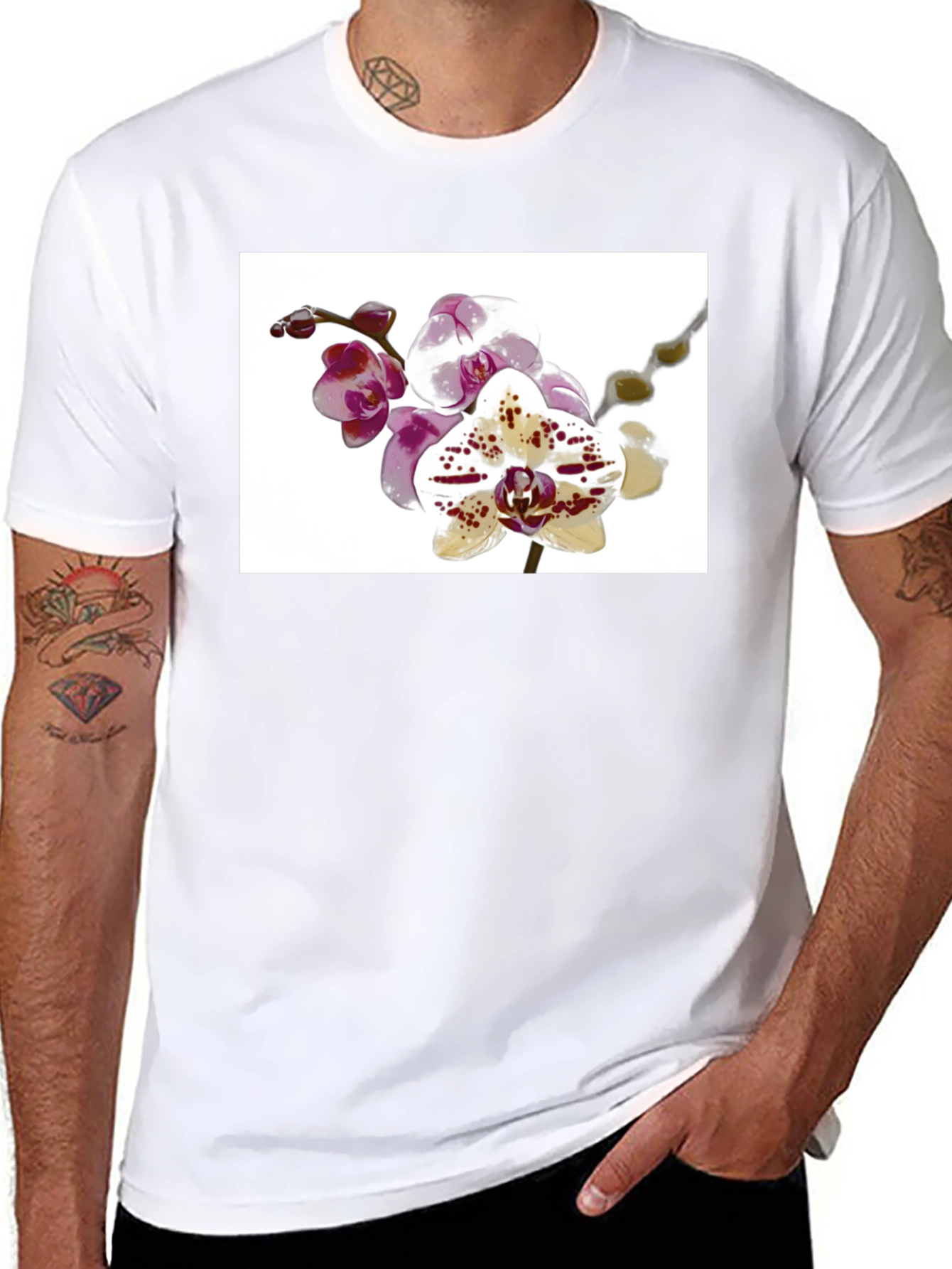 Floral Orchid Print Black T-Shirt