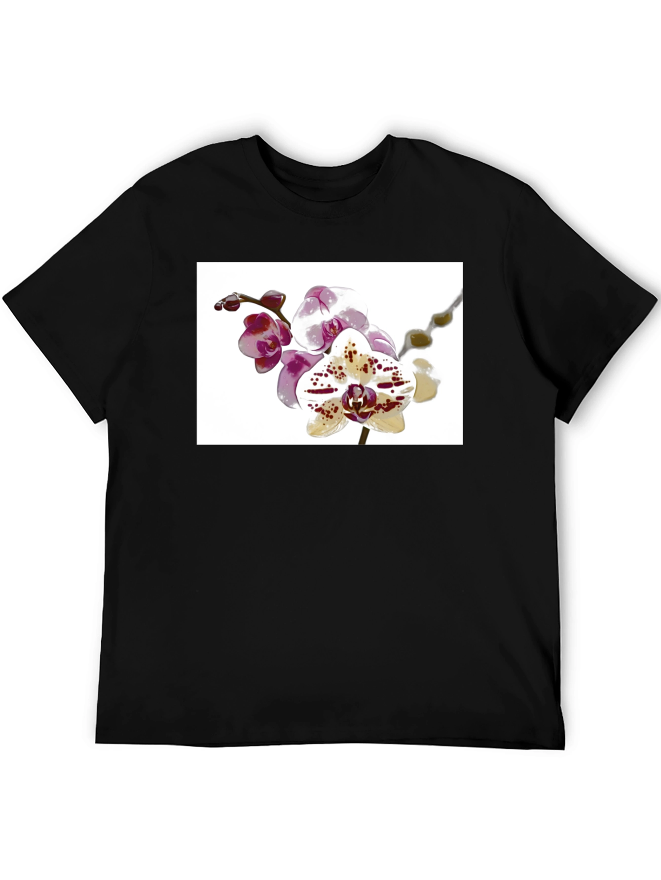 Floral Orchid Print Black T-Shirt