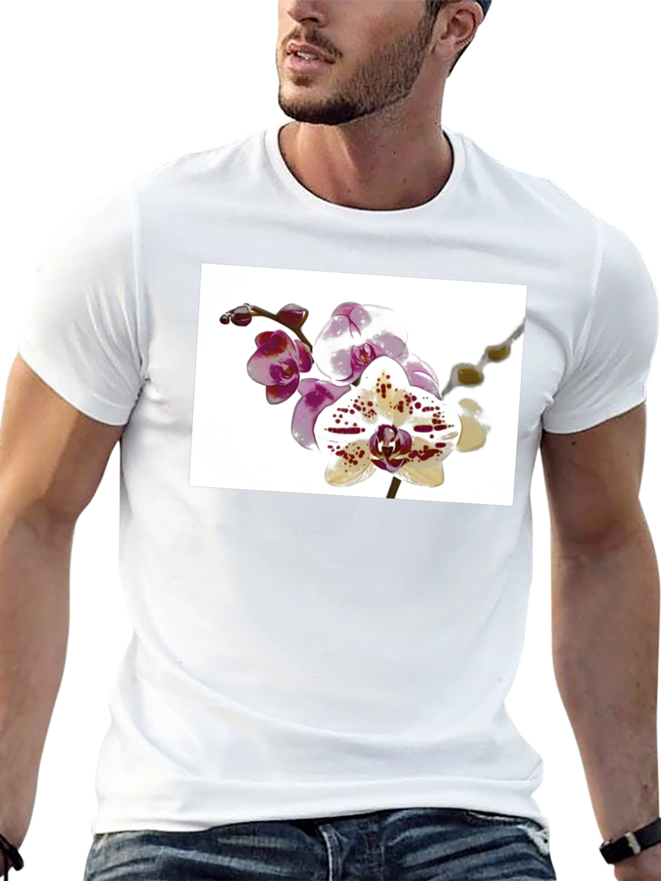 Floral Orchid Print Black T-Shirt