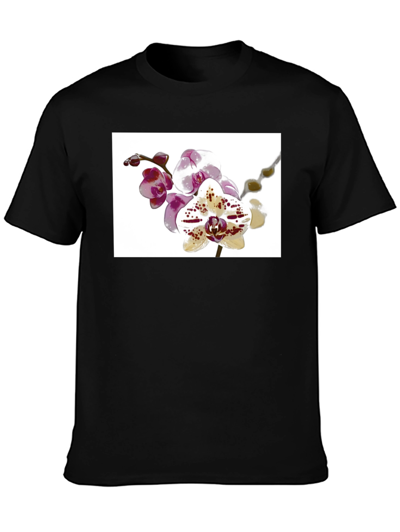Floral Orchid Print Black T-Shirt