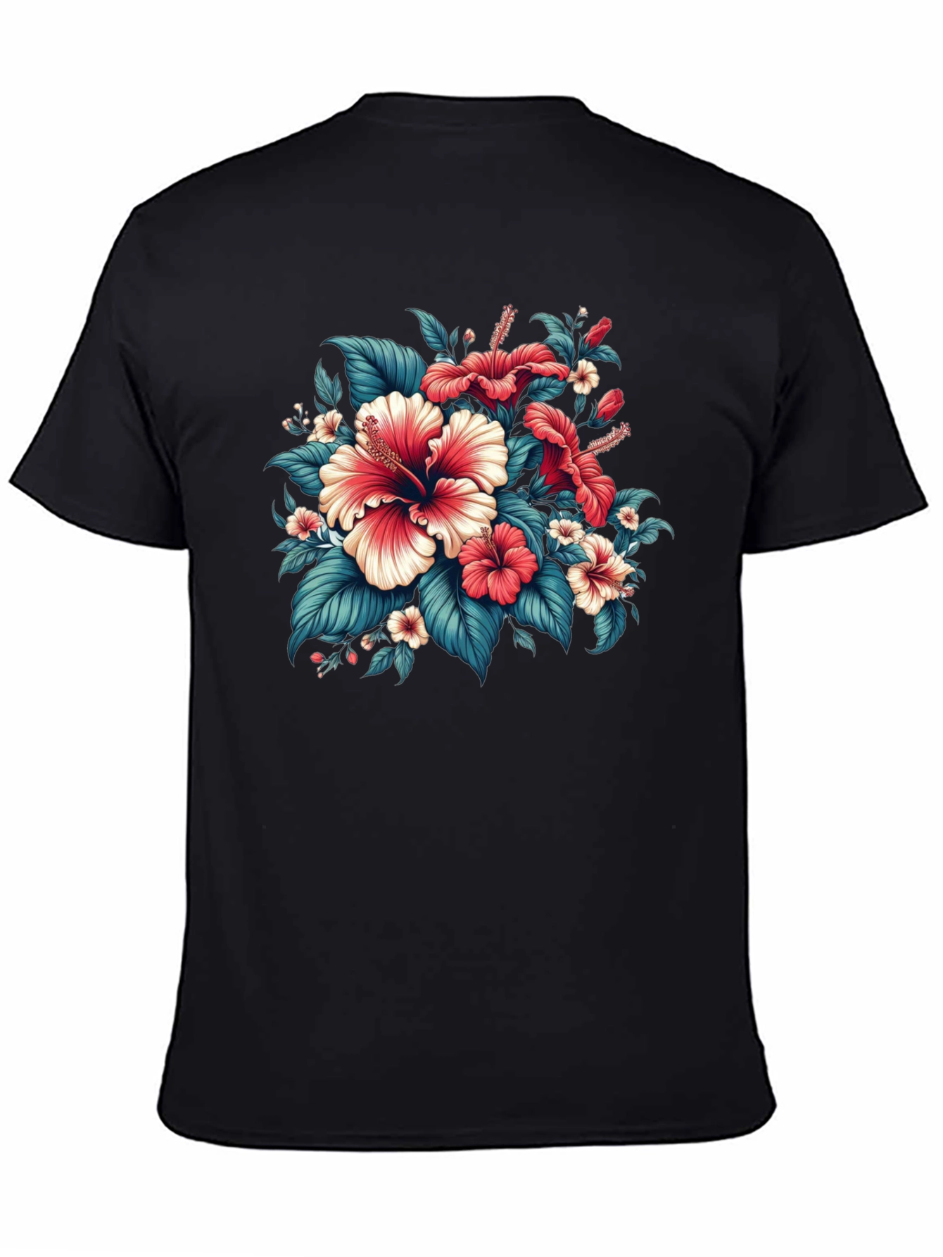 Floral Hibiscus Graphic Tee - Black Cotton Blend