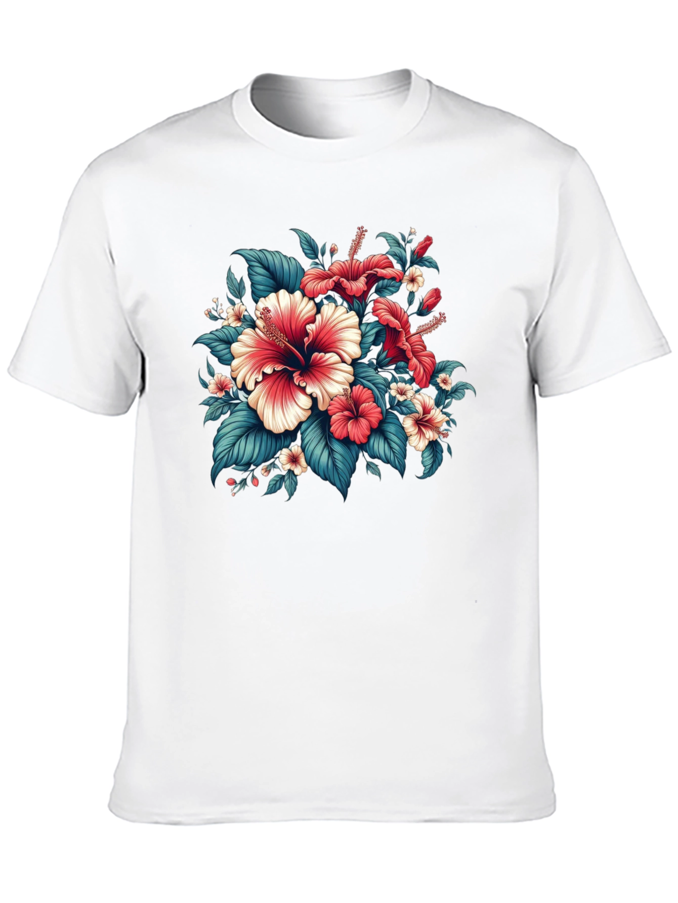 Floral Hibiscus Graphic Tee - Black Cotton Blend