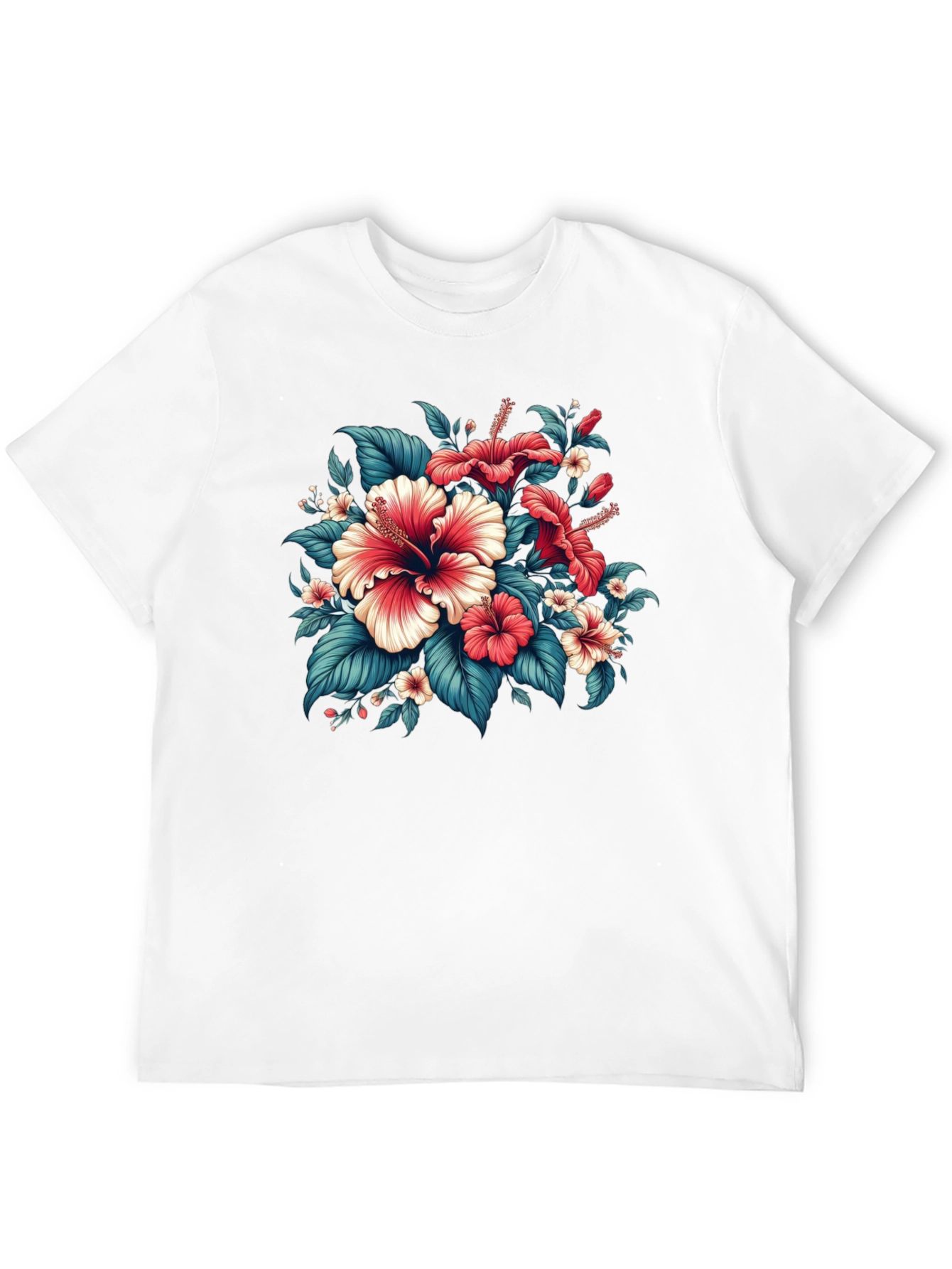 Floral Hibiscus Graphic Tee - Black Cotton Blend