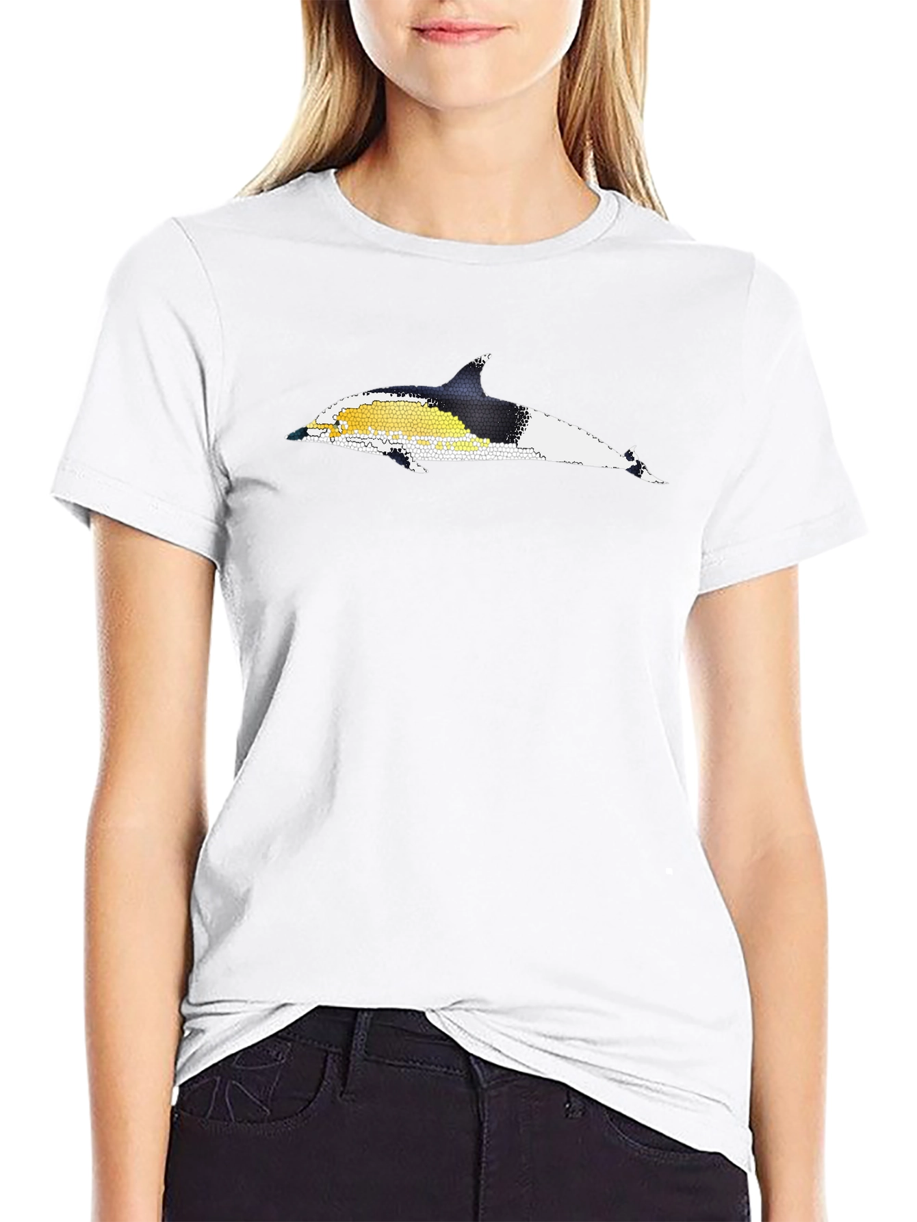 Dolphin Mosaic Graphic Tee - Black Cotton T-Shirt