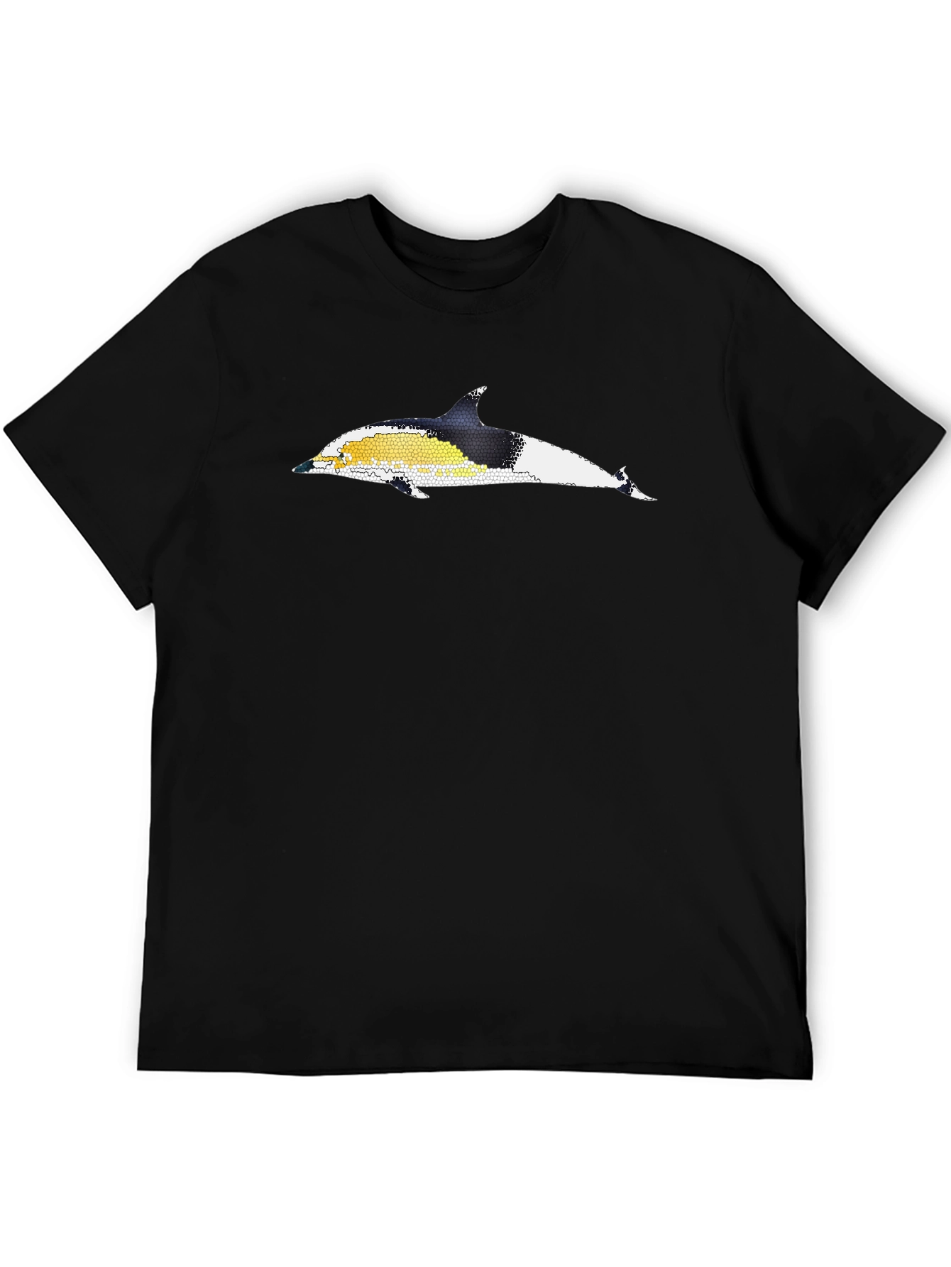 Dolphin Mosaic Graphic Tee - Black Cotton T-Shirt