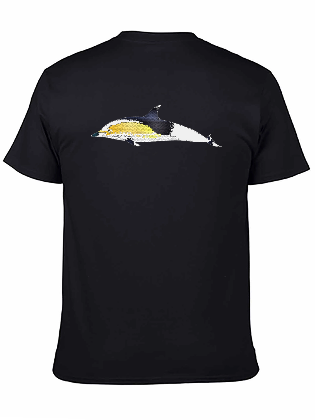 Dolphin Mosaic Graphic Tee - Black Cotton T-Shirt