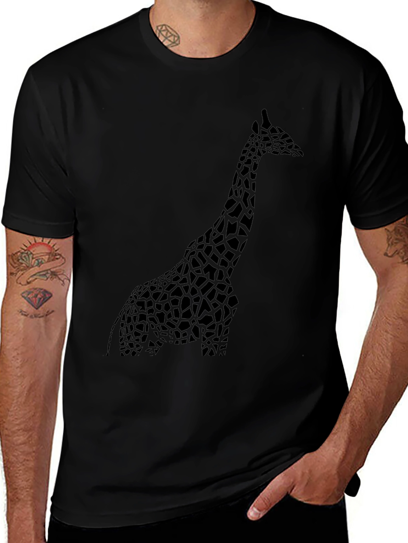 Giraffe Silhouette Black T-Shirt
