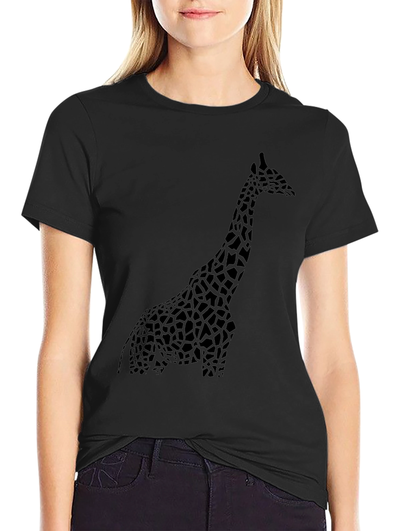 Giraffe Silhouette Black T-Shirt