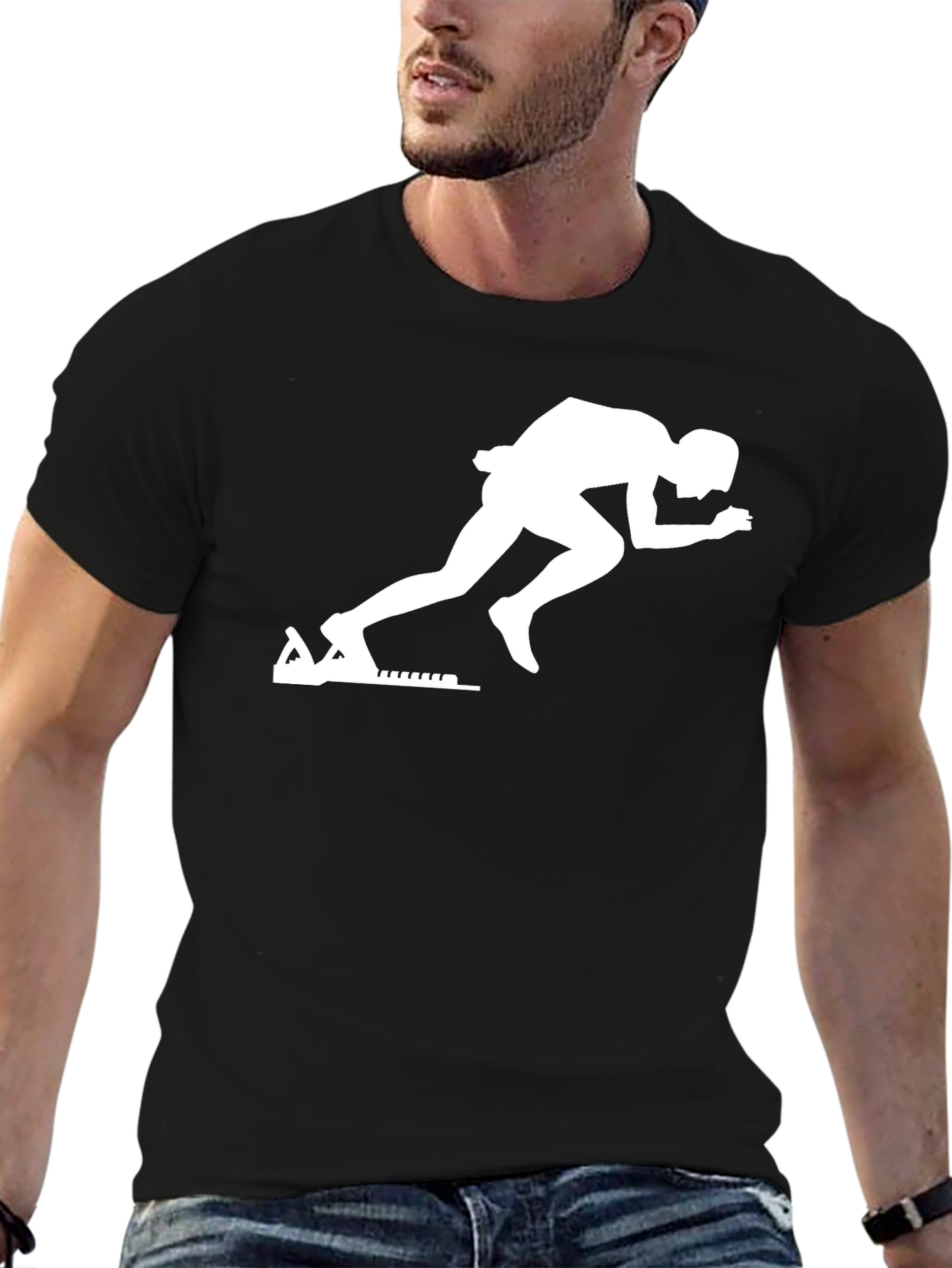 Runner Graphic Tee - Black Cotton T-Shirt