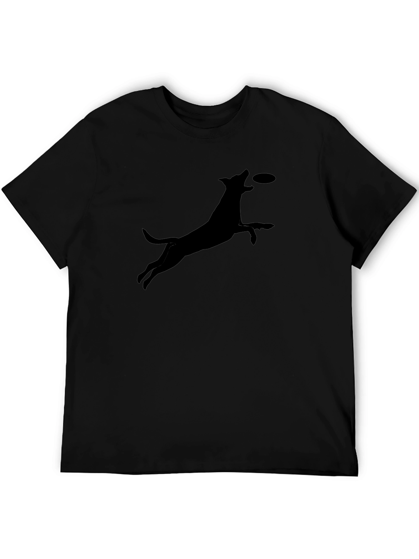 Dog Catching Frisbee Graphic Tee - Casual Cotton T-Shirt