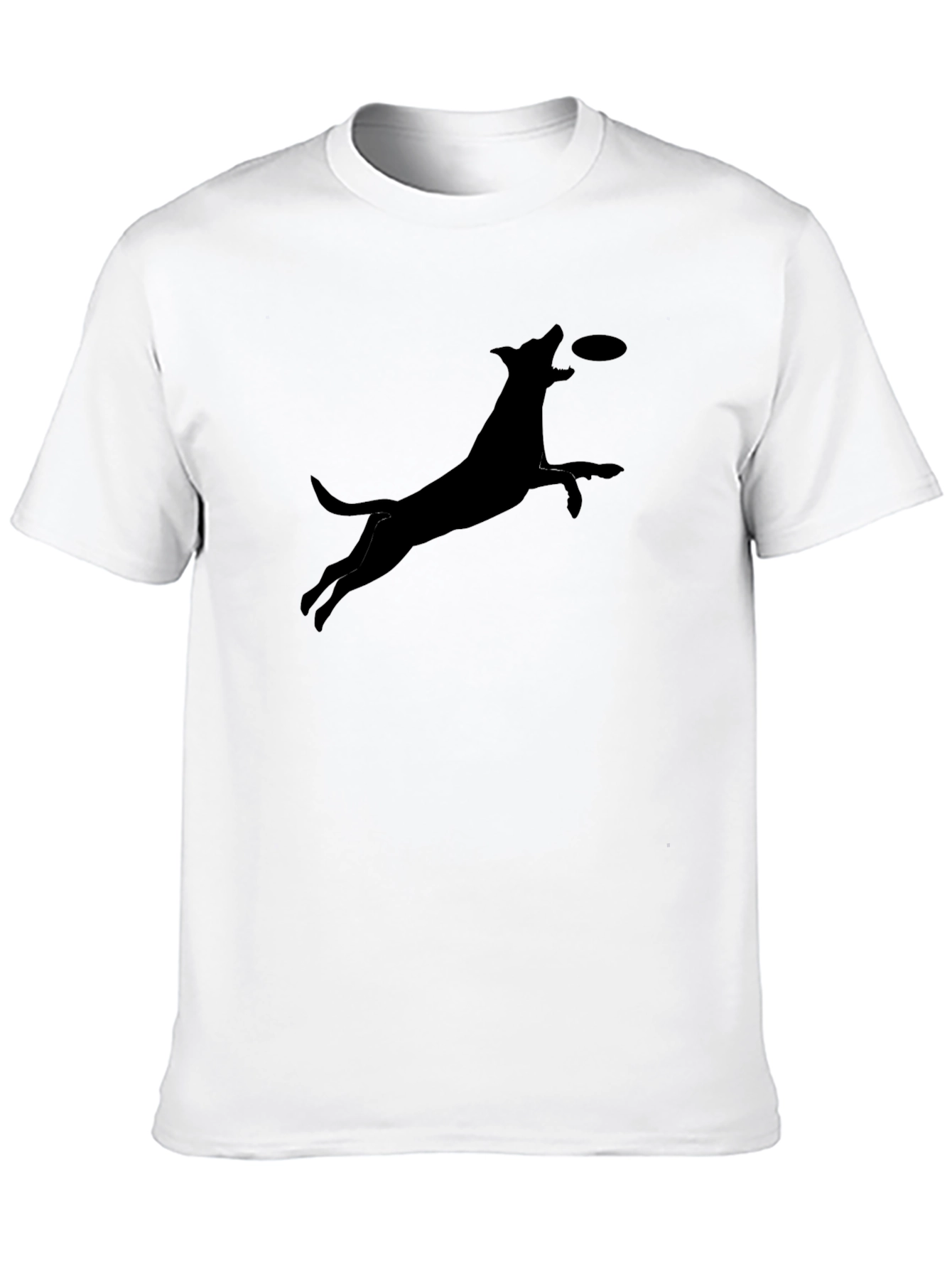 Dog Catching Frisbee Graphic Tee - Casual Cotton T-Shirt