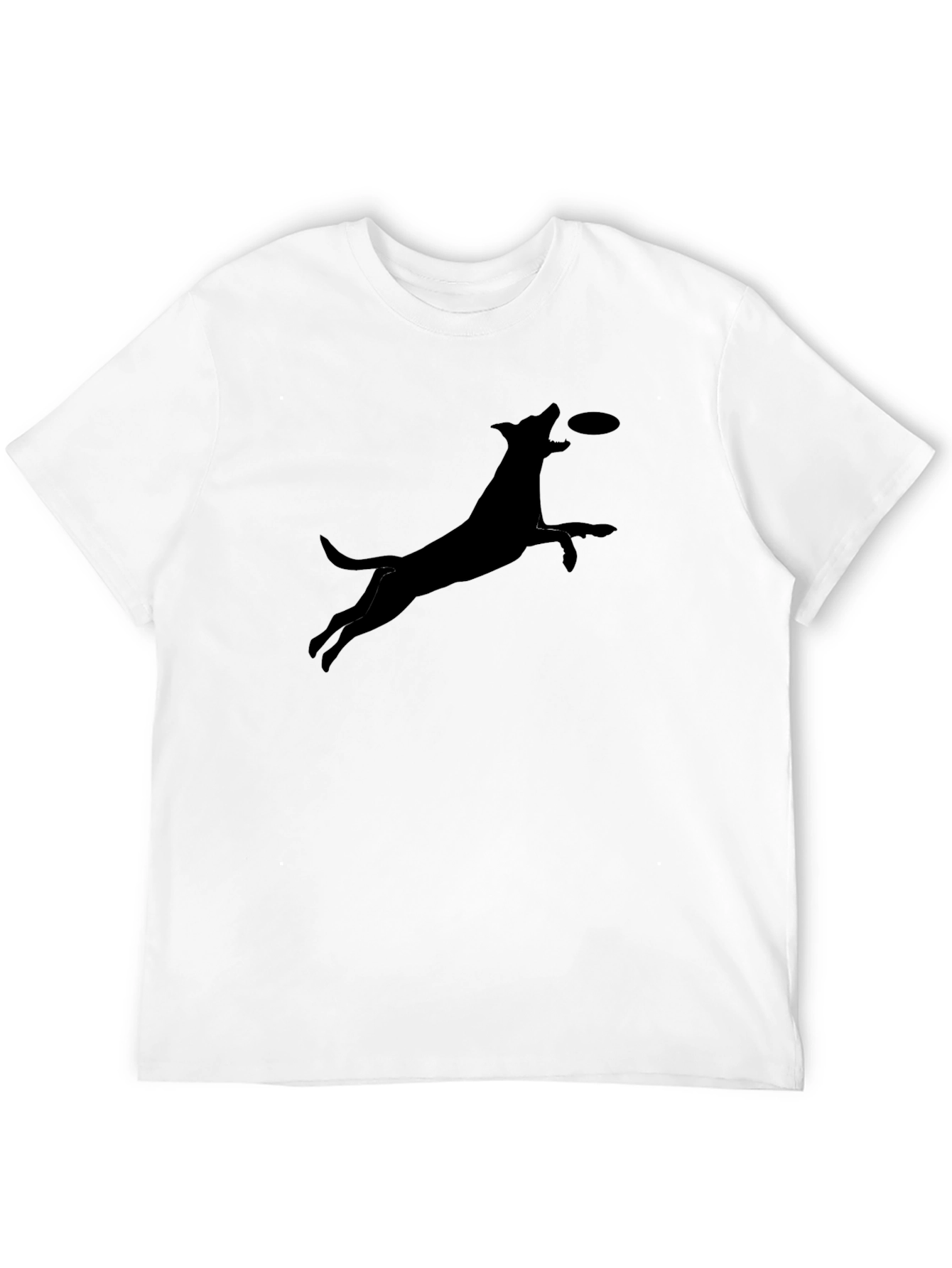 Dog Catching Frisbee Graphic Tee - Casual Cotton T-Shirt