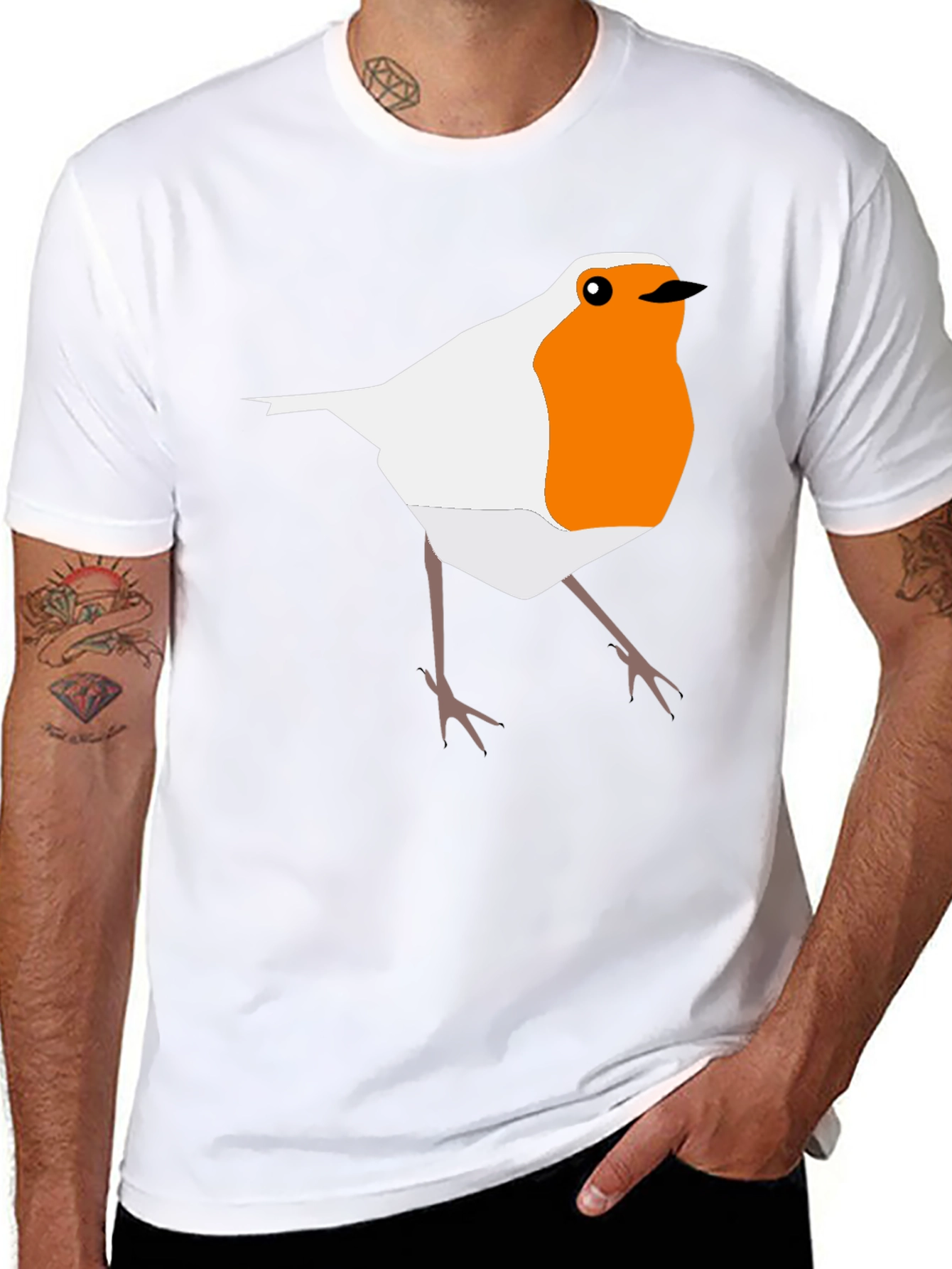 Robin Bird Graphic Print Black T-Shirt