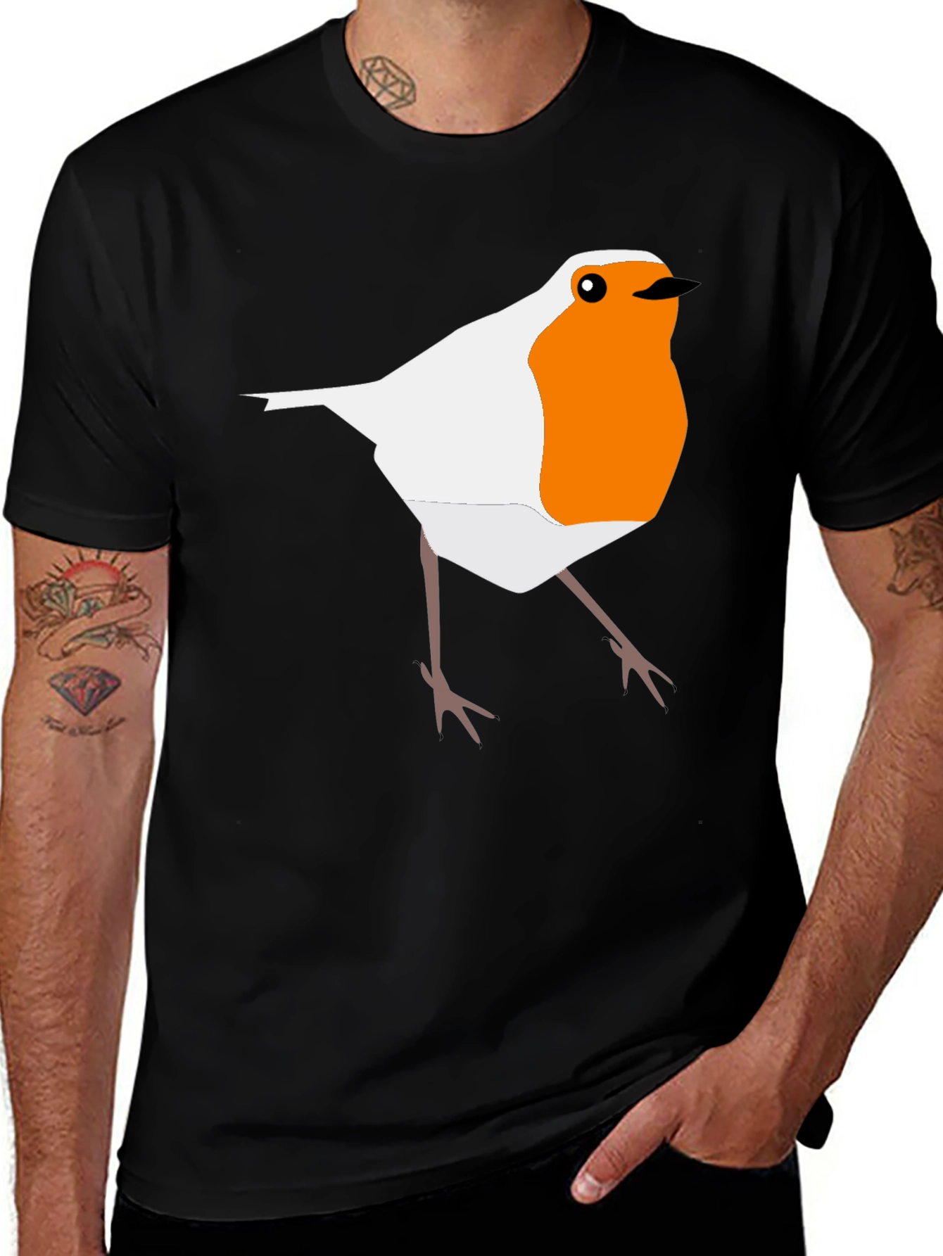 Robin Bird Graphic Print Black T-Shirt