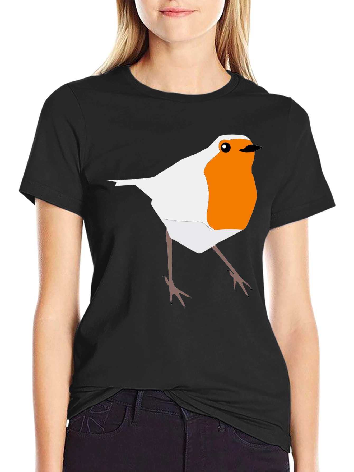Robin Bird Graphic Print Black T-Shirt