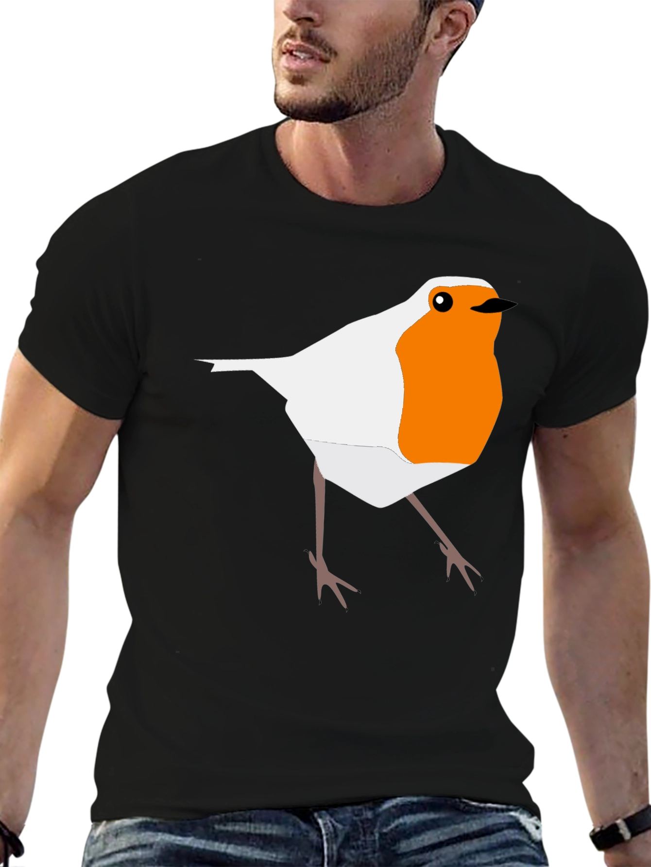 Robin Bird Graphic Print Black T-Shirt
