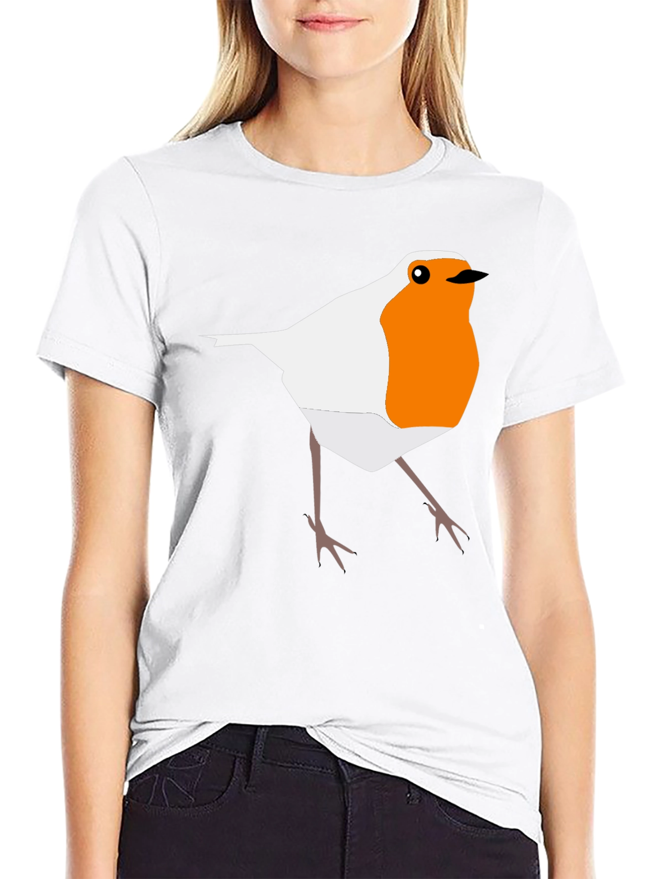 Robin Bird Graphic Print Black T-Shirt