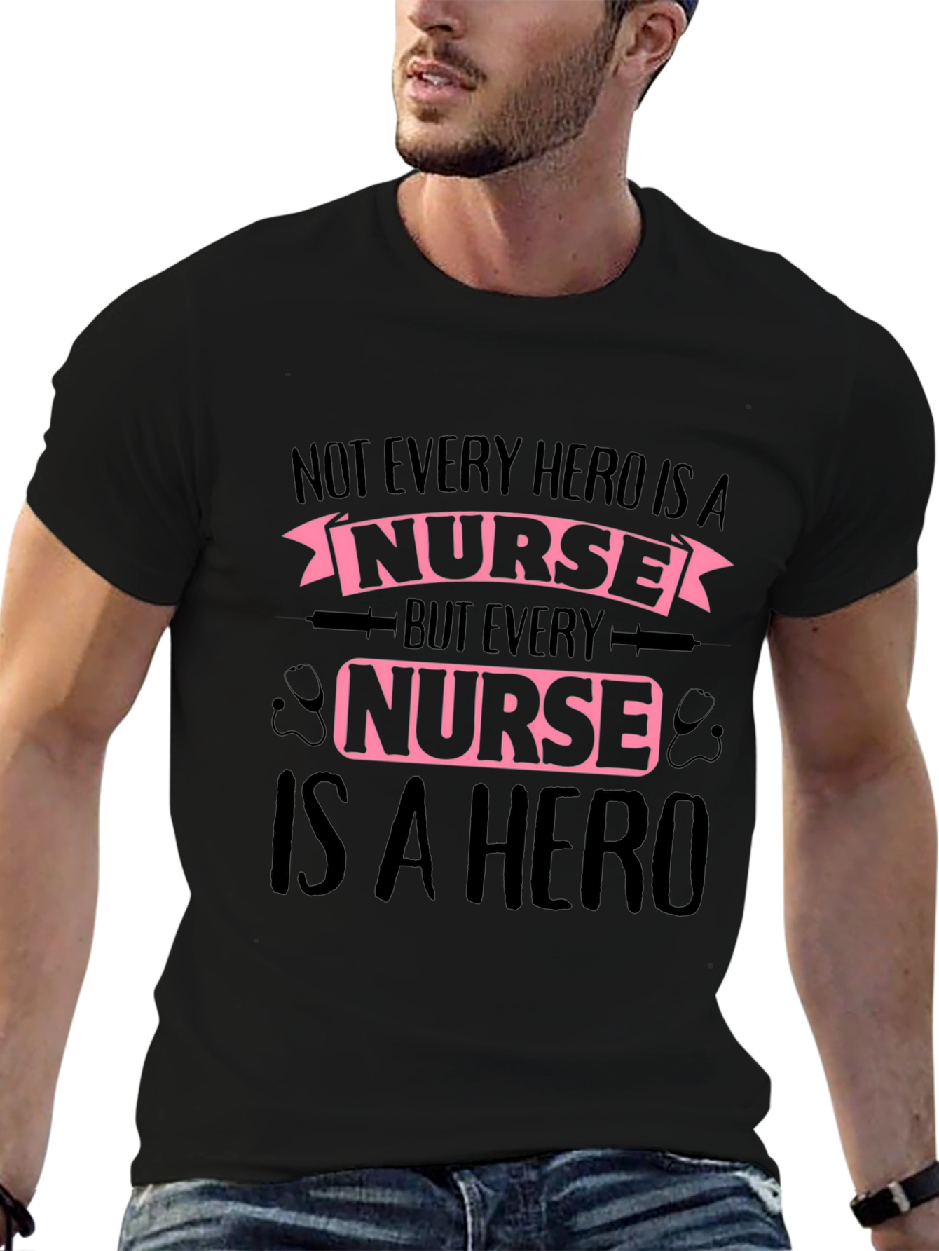 Nurse Hero Graphic Tee - Black Cotton T-Shirt