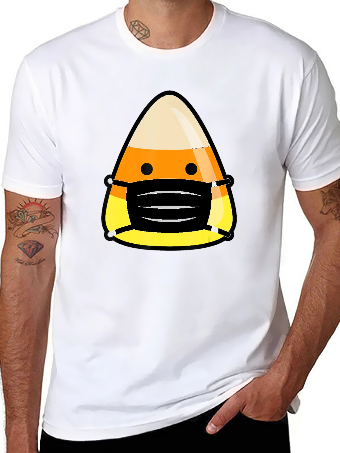 Candy Corn Mask Halloween T-Shirt