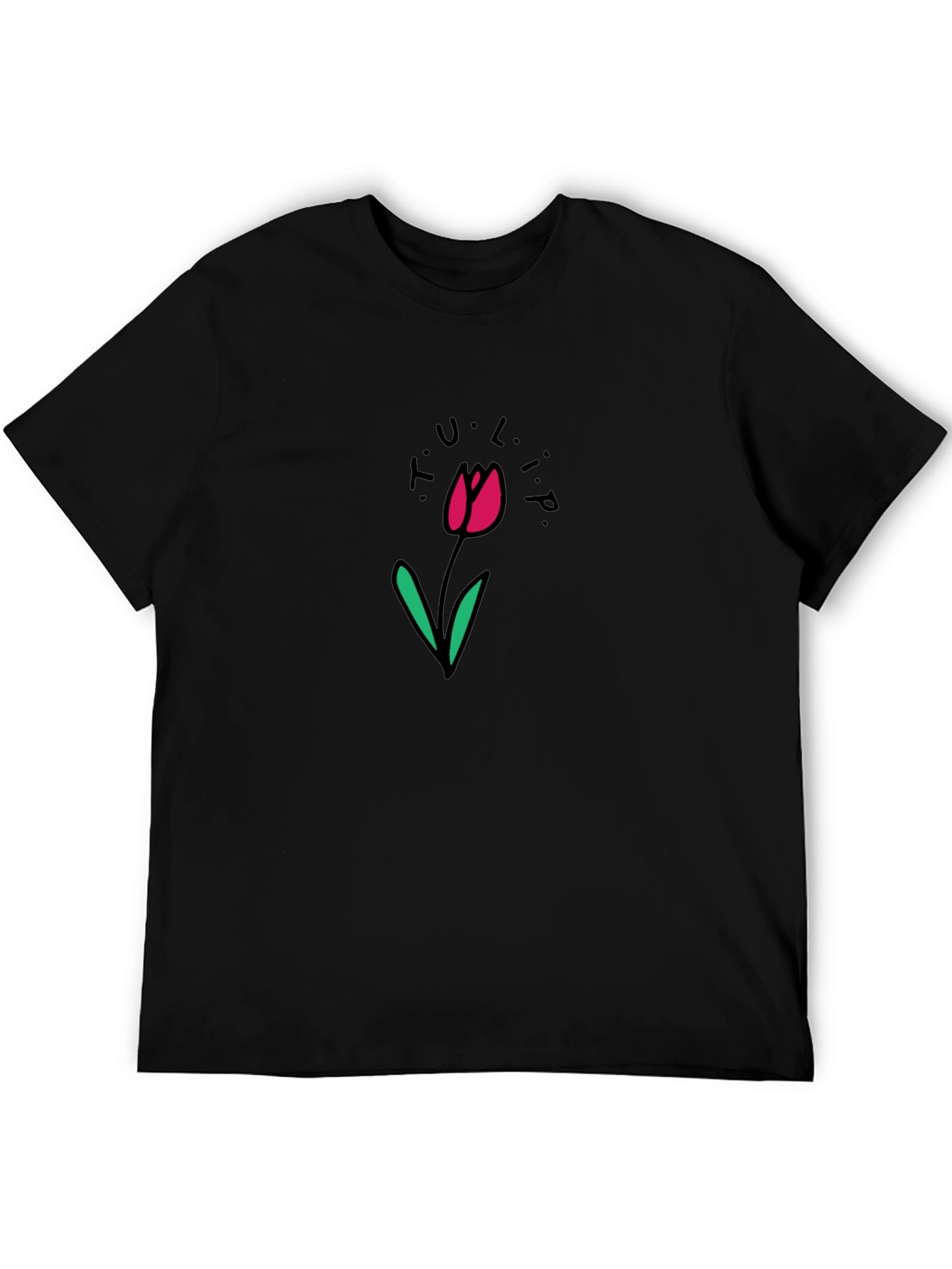 Black T-Shirt with Tulip Flower Design