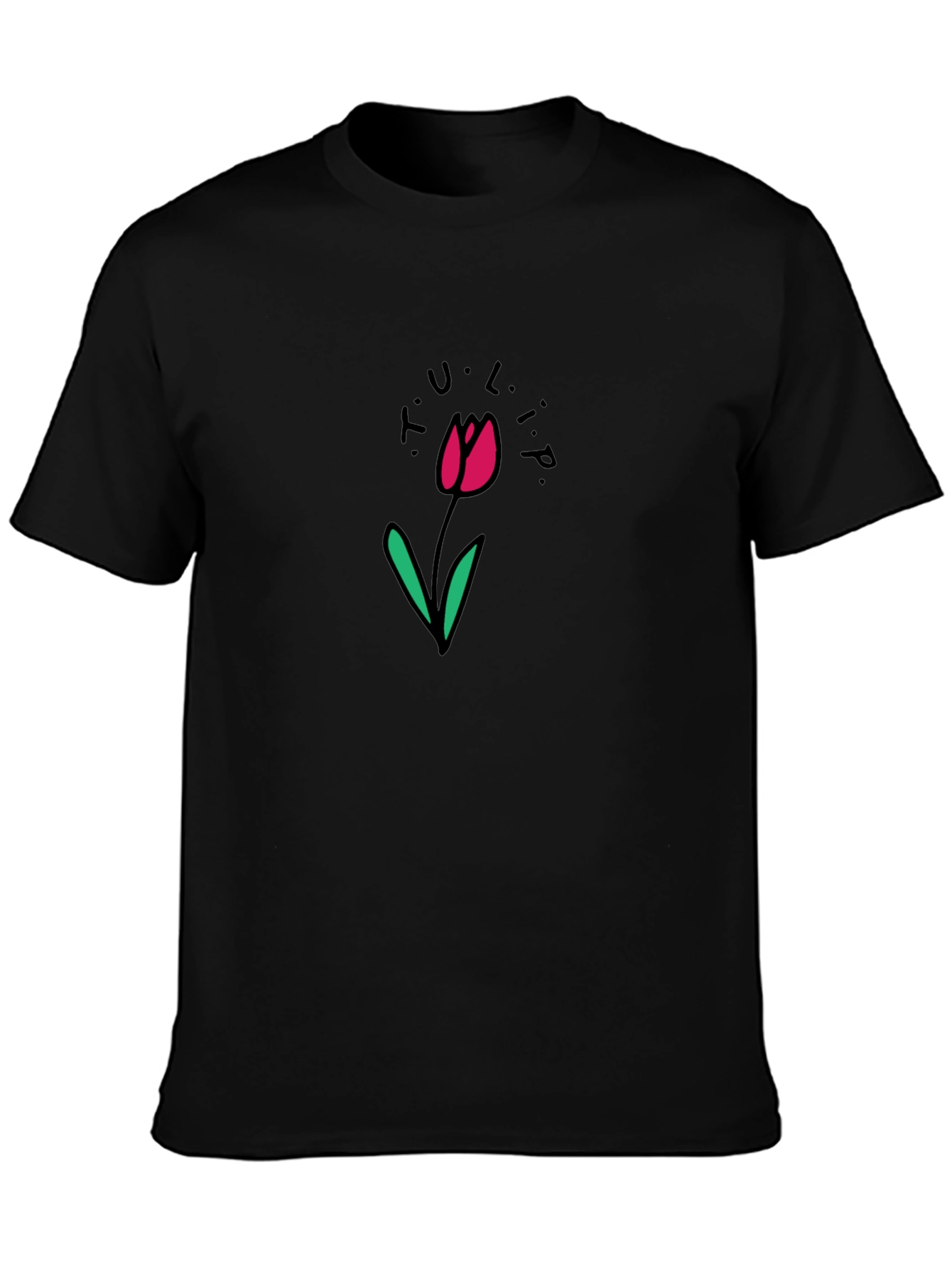 Black T-Shirt with Tulip Flower Design