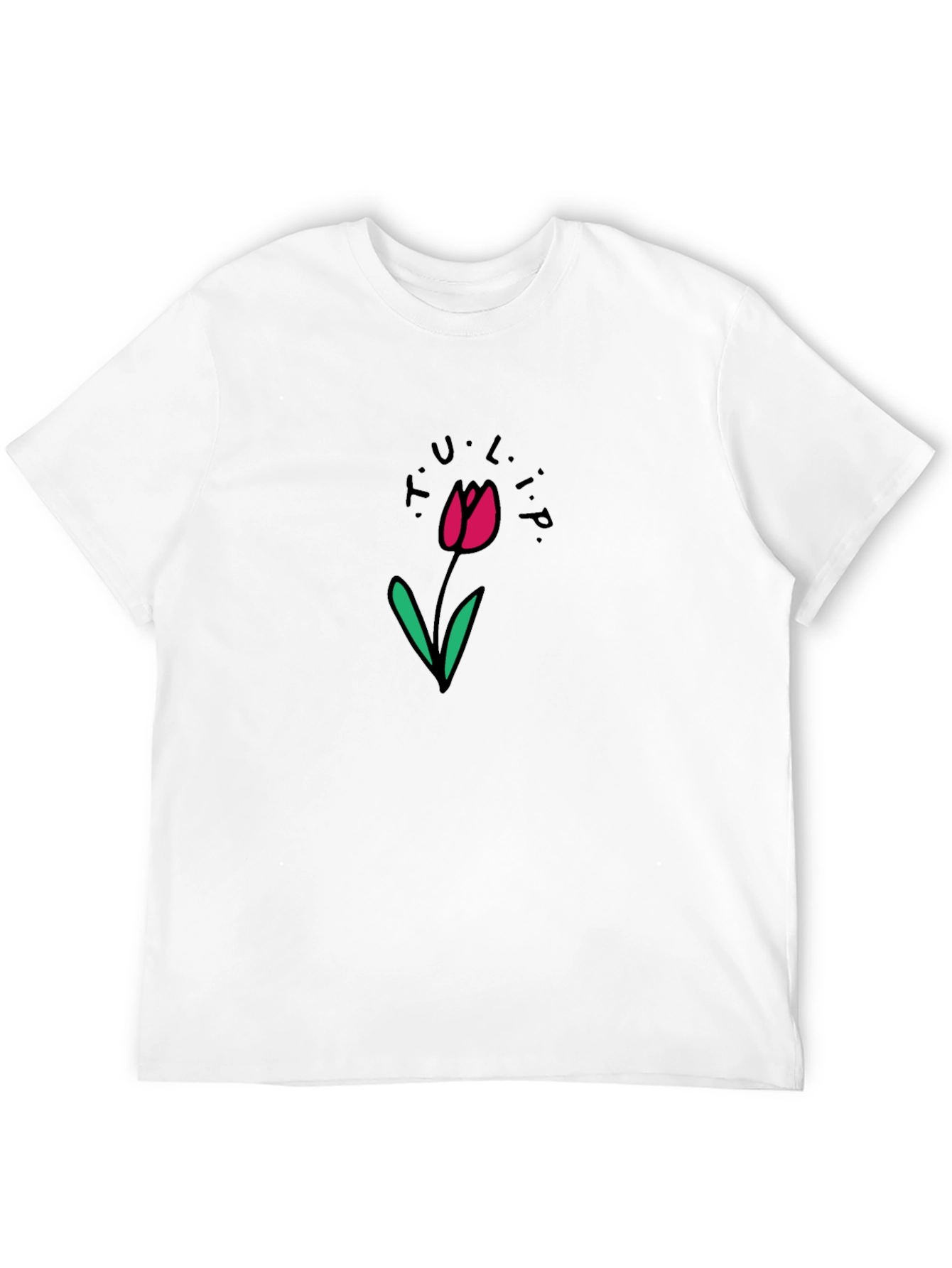 Black T-Shirt with Tulip Flower Design