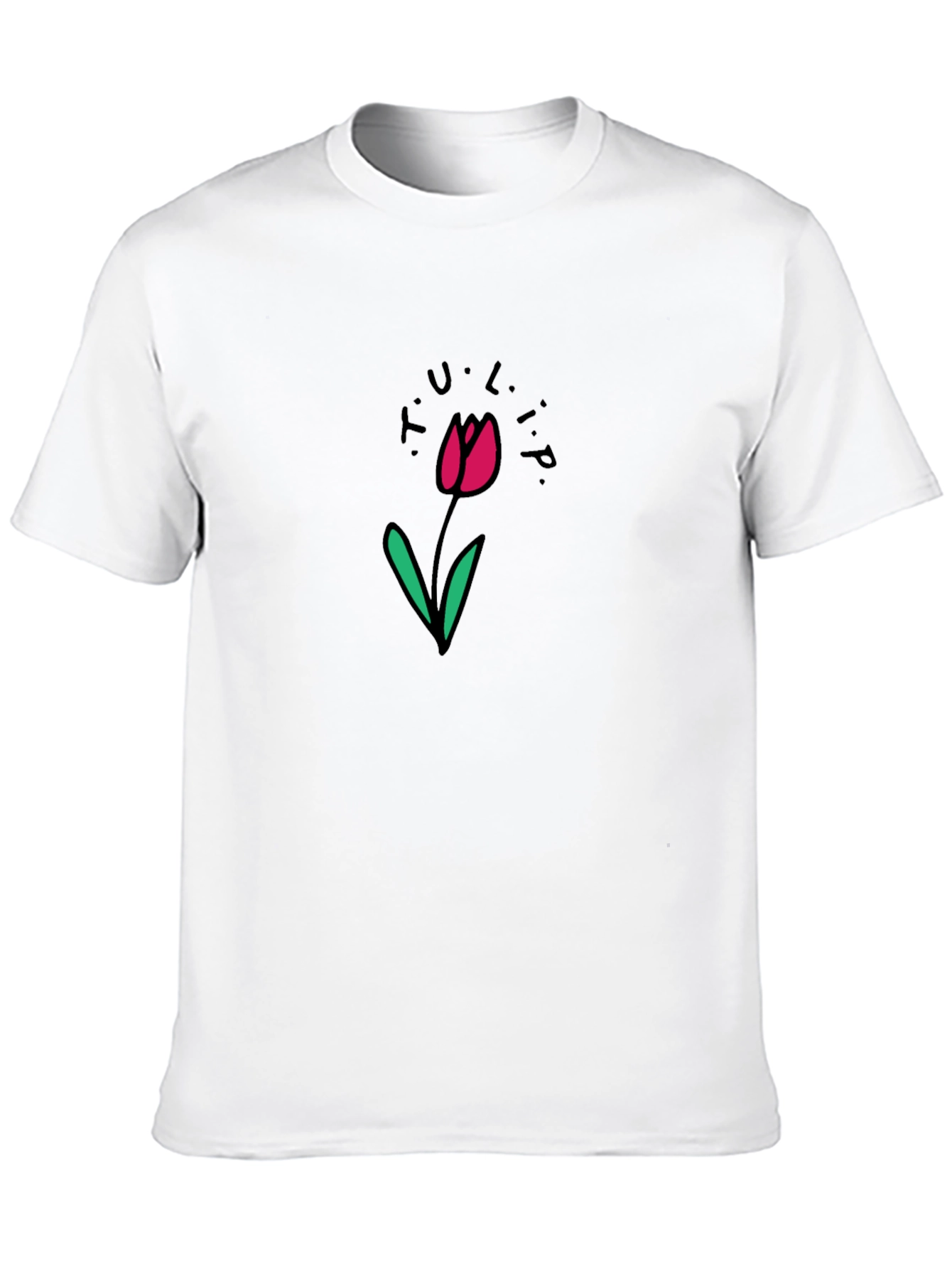 Black T-Shirt with Tulip Flower Design