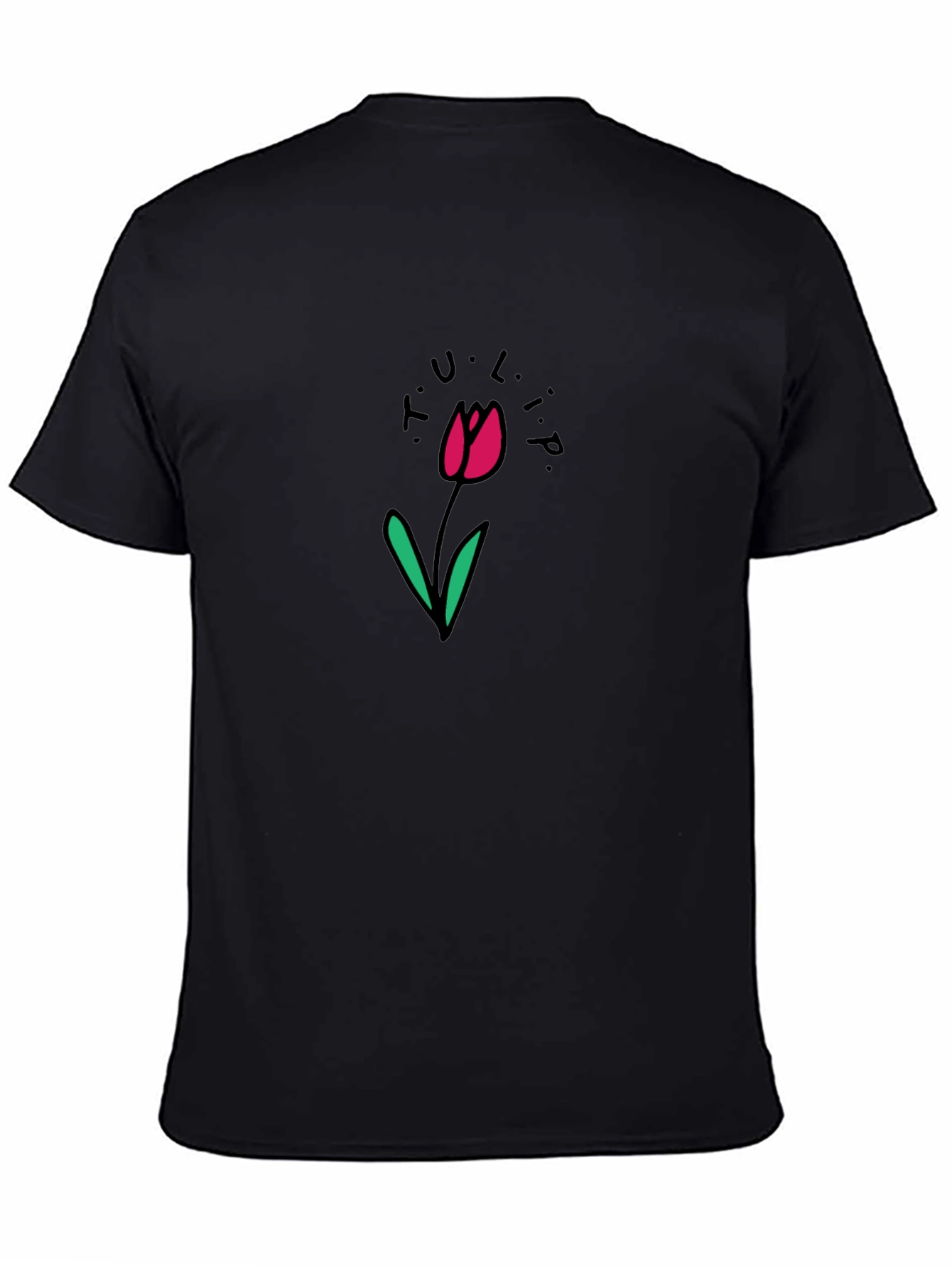 Black T-Shirt with Tulip Flower Design