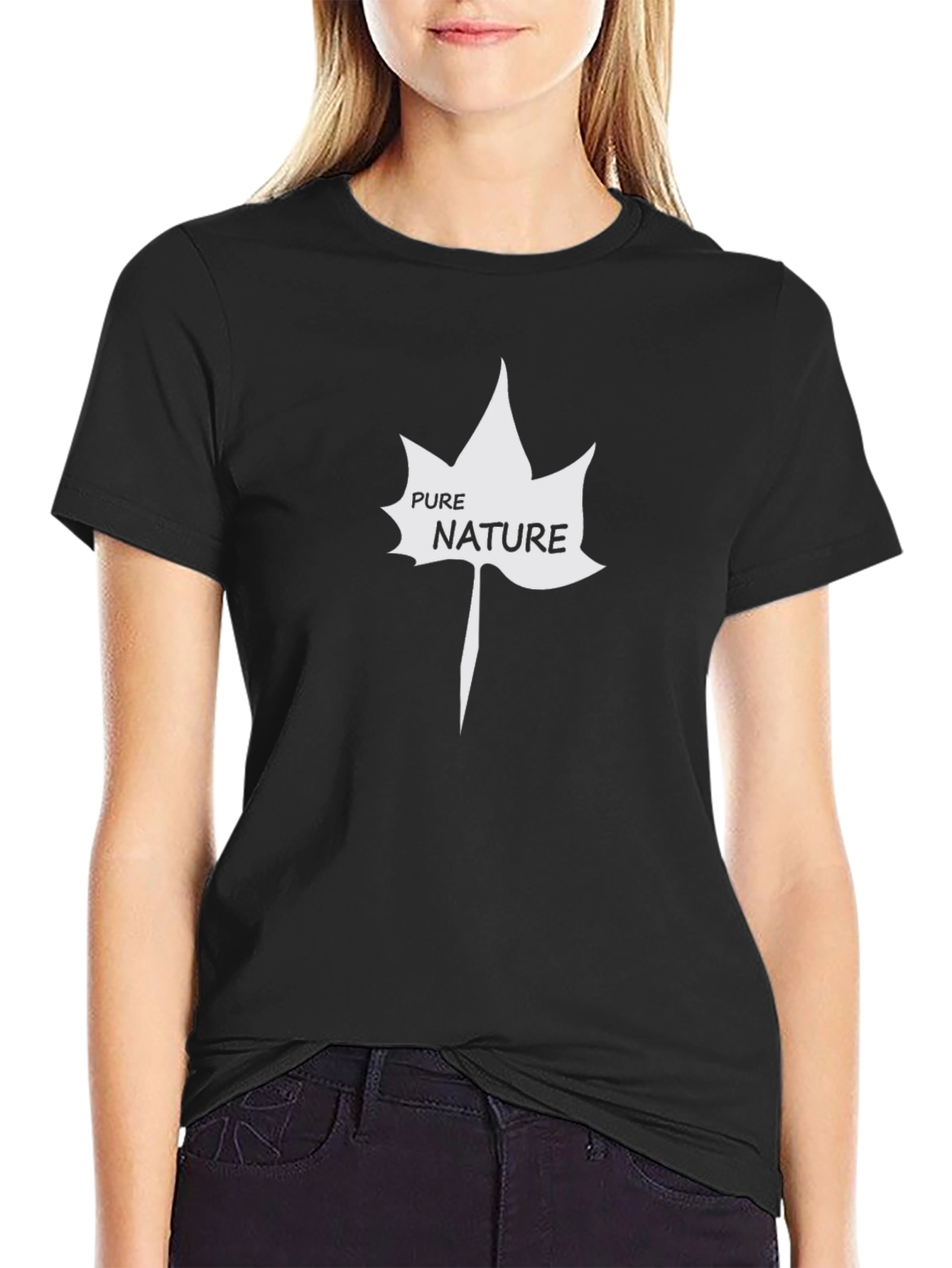 Pure Nature Leaf Graphic T-Shirt - Black